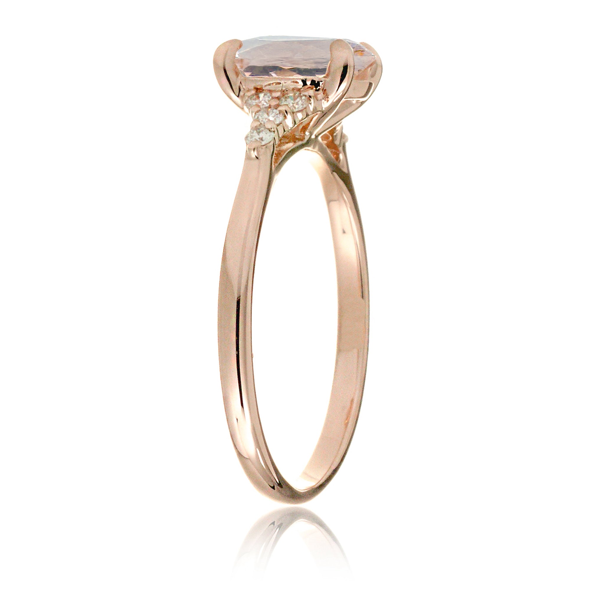 Oval morganite ring in rose gold with side diamonds all natural - the Chloe ring