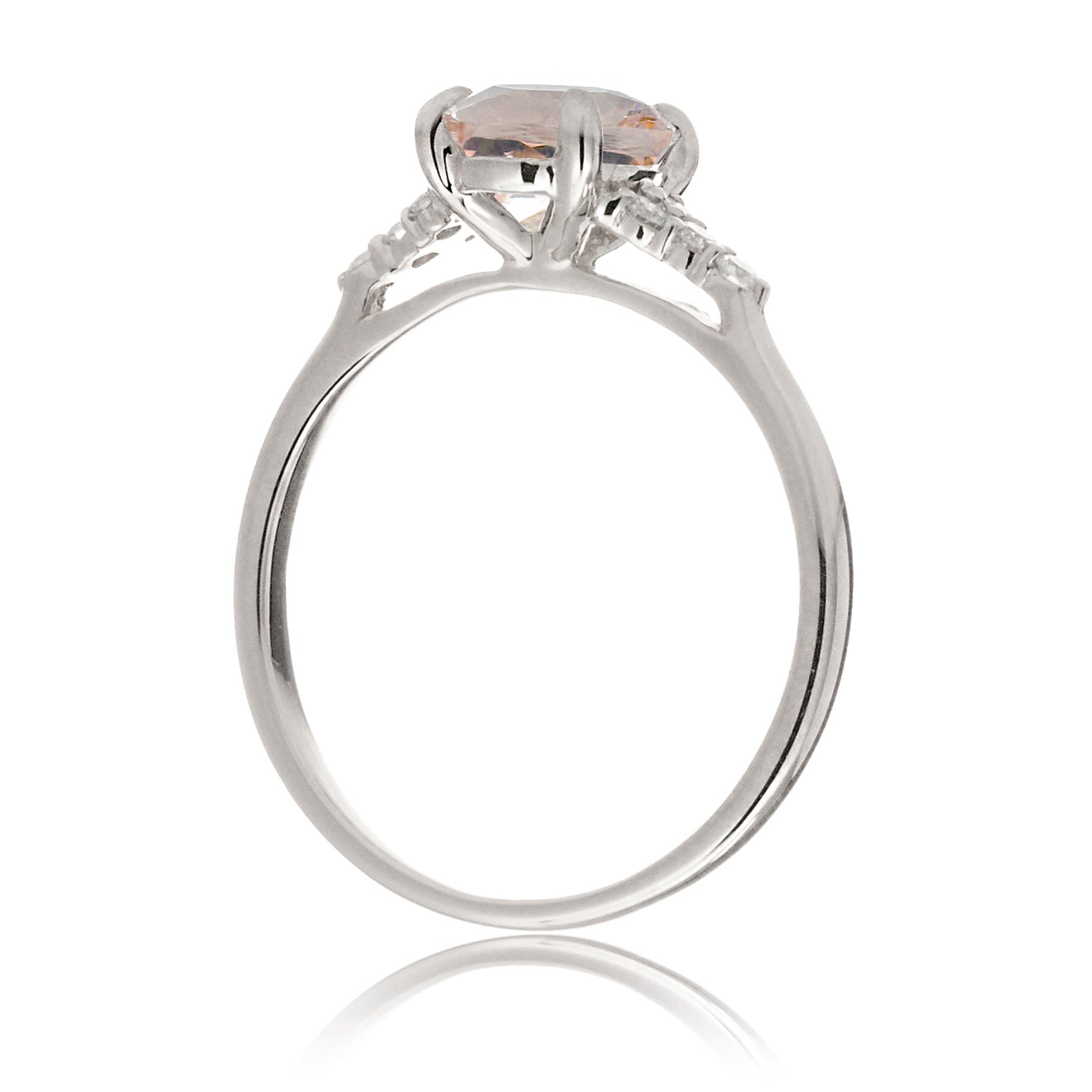 Oval morganite ring in white gold with side diamonds all natural - the Chloe ring
