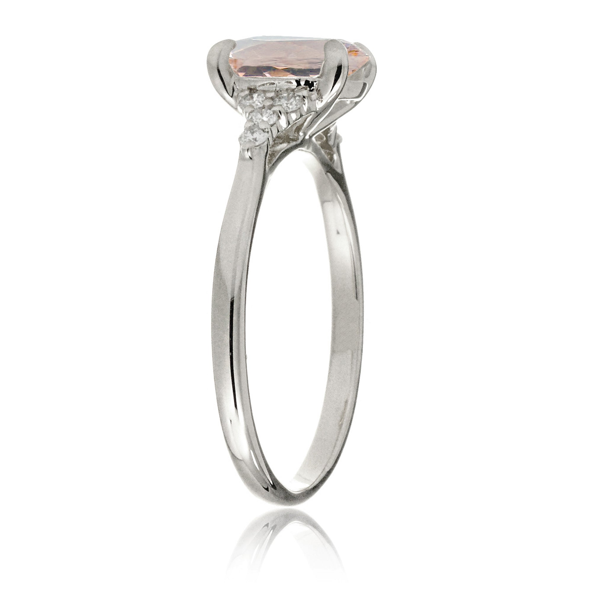 Oval morganite ring in white gold with side diamonds all natural - the Chloe ring