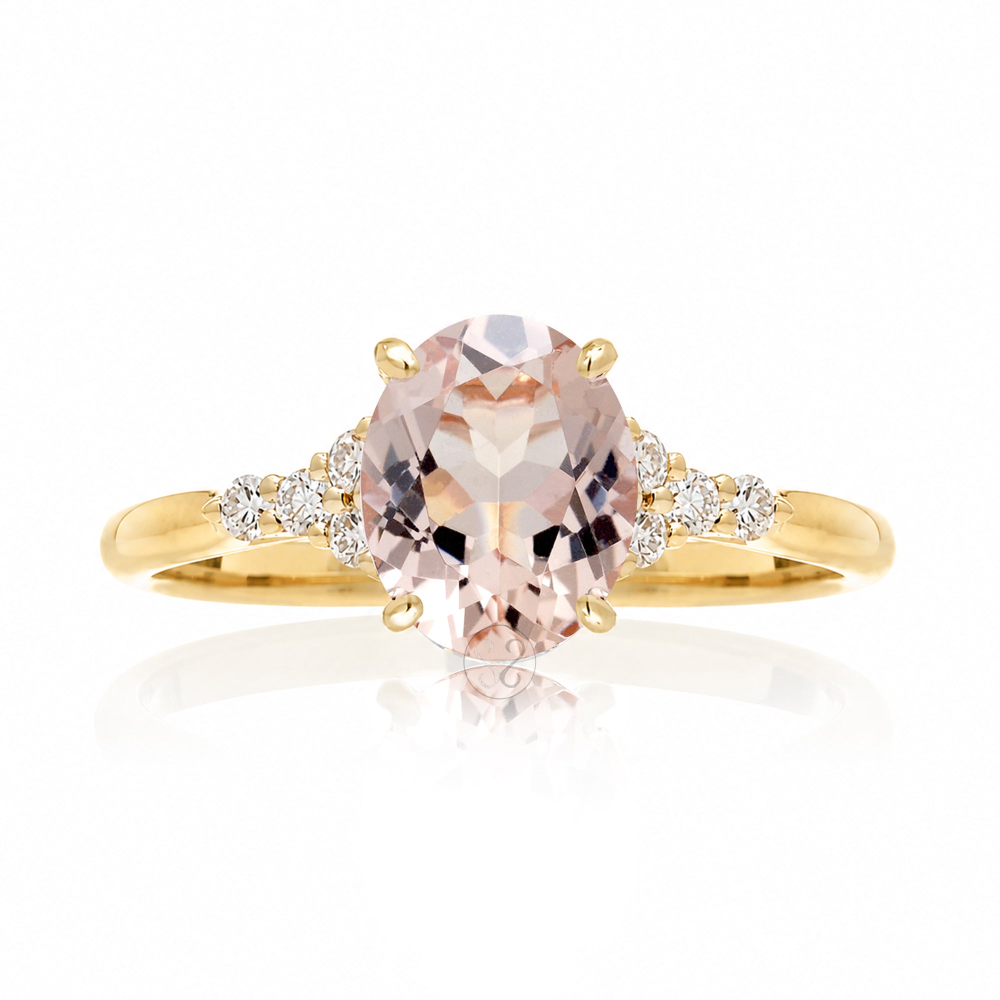 Oval morganite ring in yellow gold with side diamonds all natural - the Chloe ring
