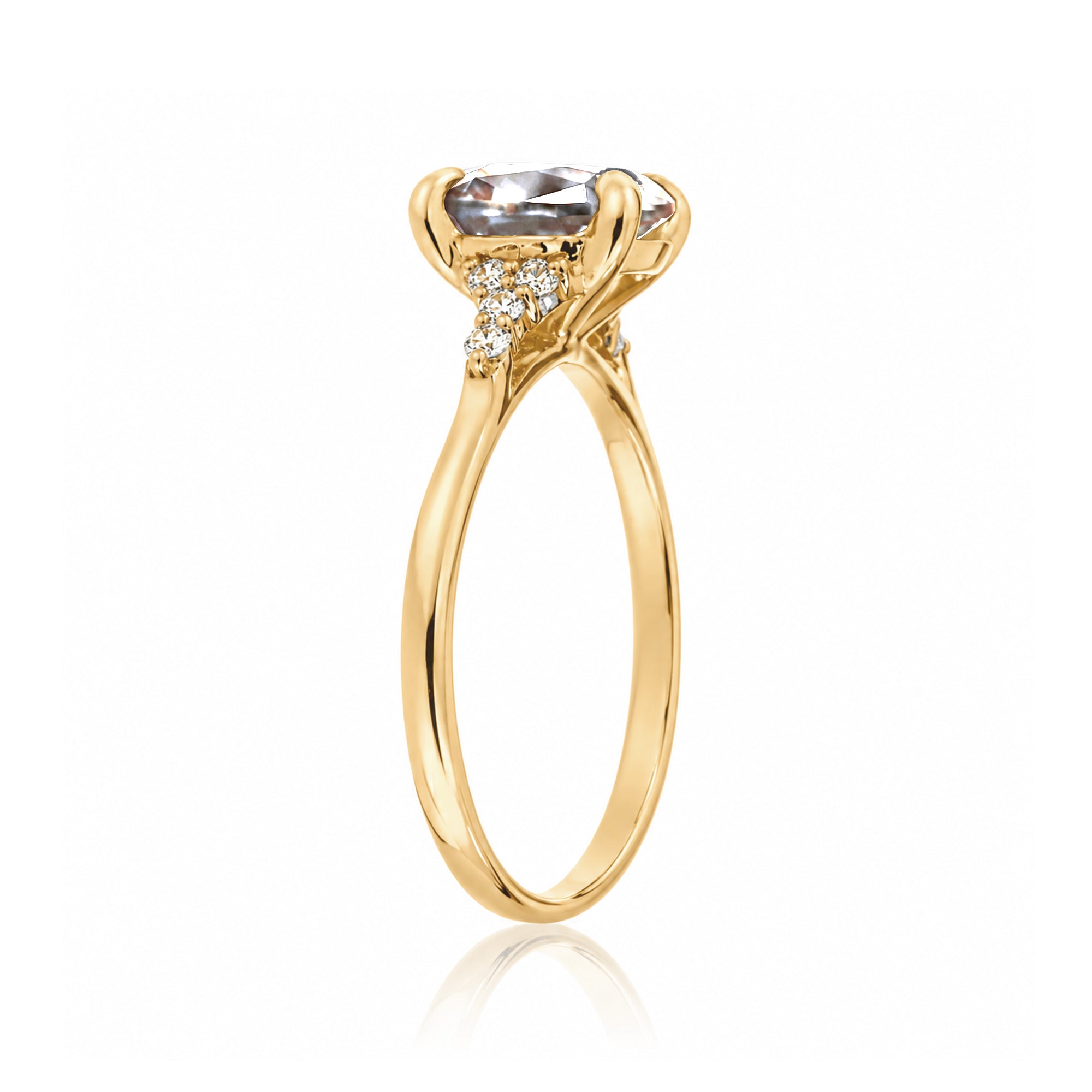 Oval morganite ring in yellow gold with side diamonds all natural - the Chloe ring