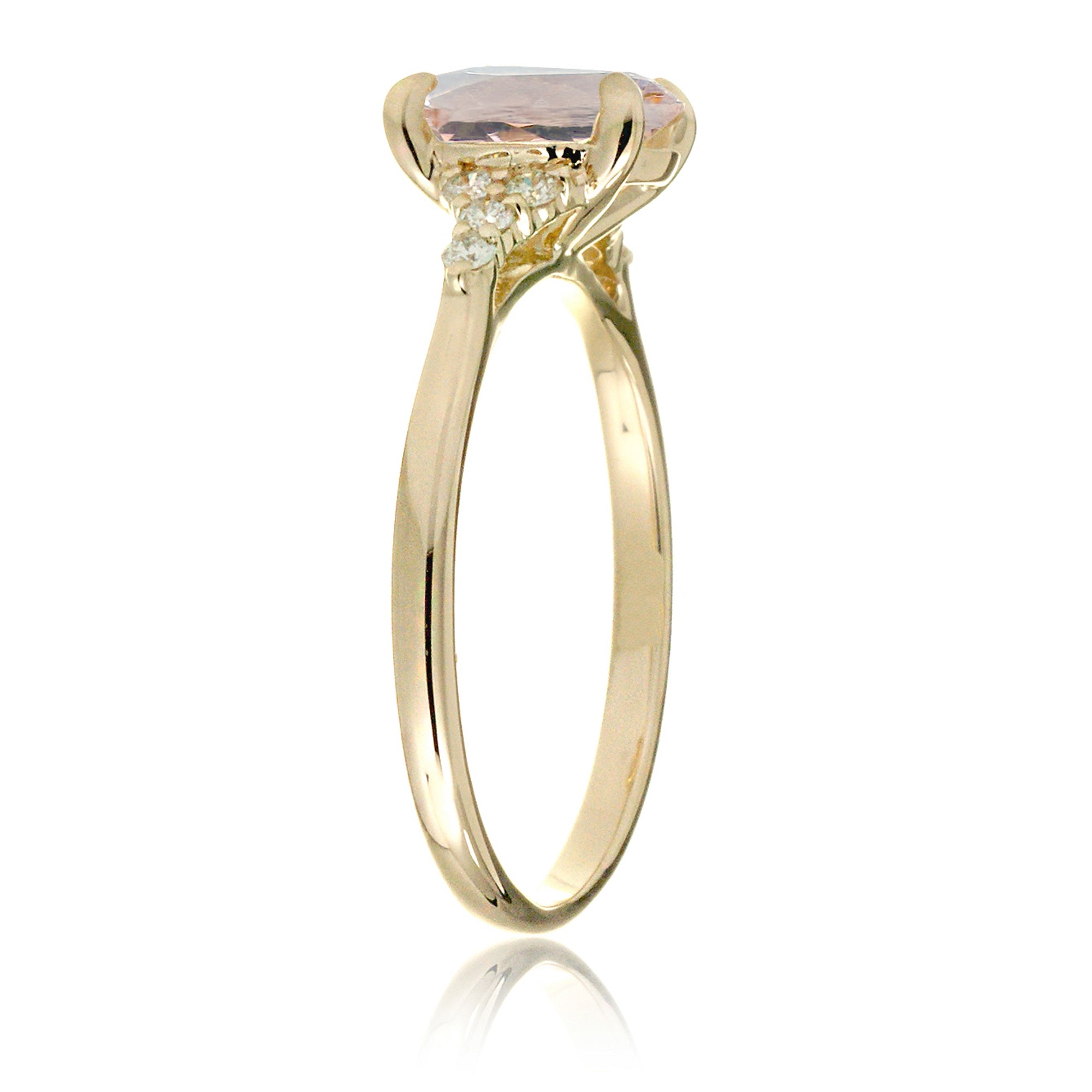 Oval morganite ring in yellow gold with side diamonds all natural - the Chloe ring