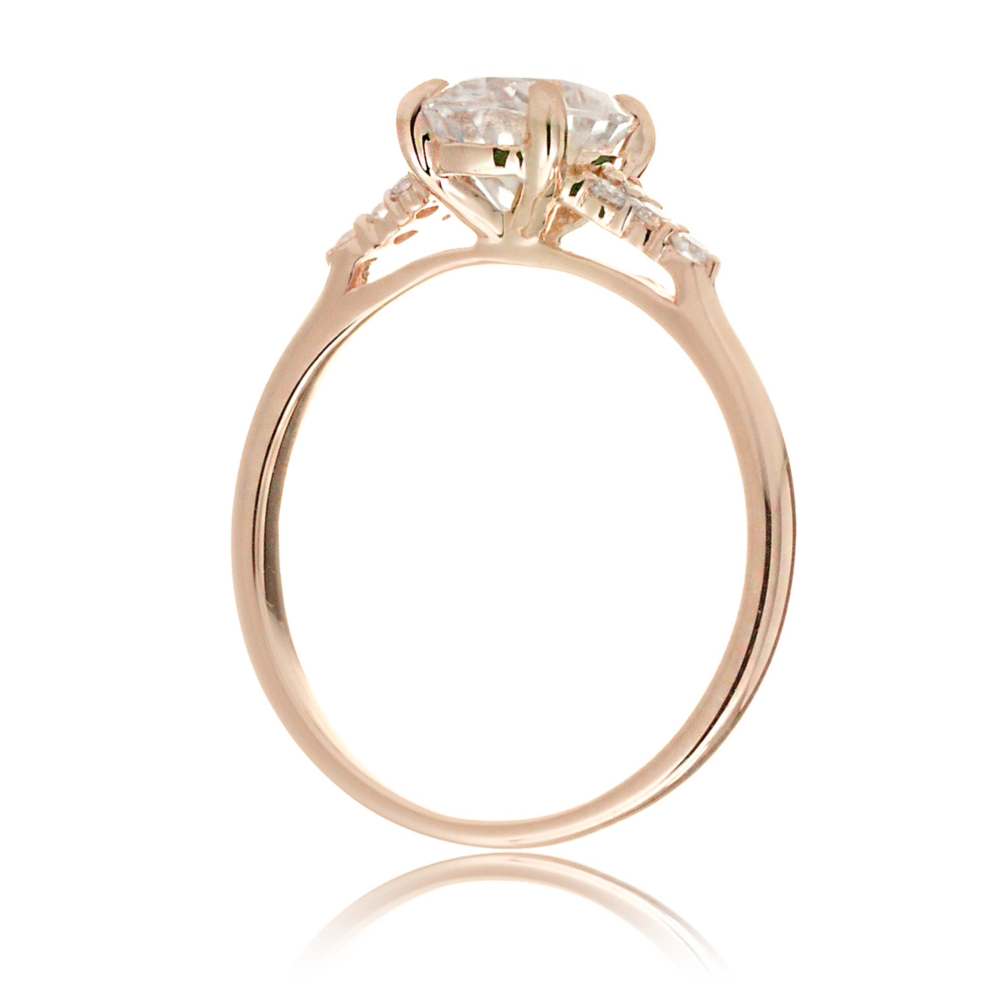 Oval moissanite ring in rose gold with side diamonds lab-grown - the Chloe ring