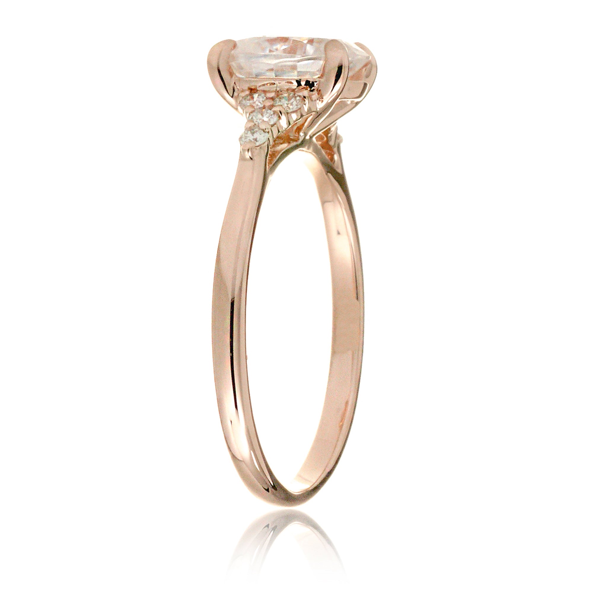Oval moissanite ring in rose gold with side diamonds lab-grown - the Chloe ring
