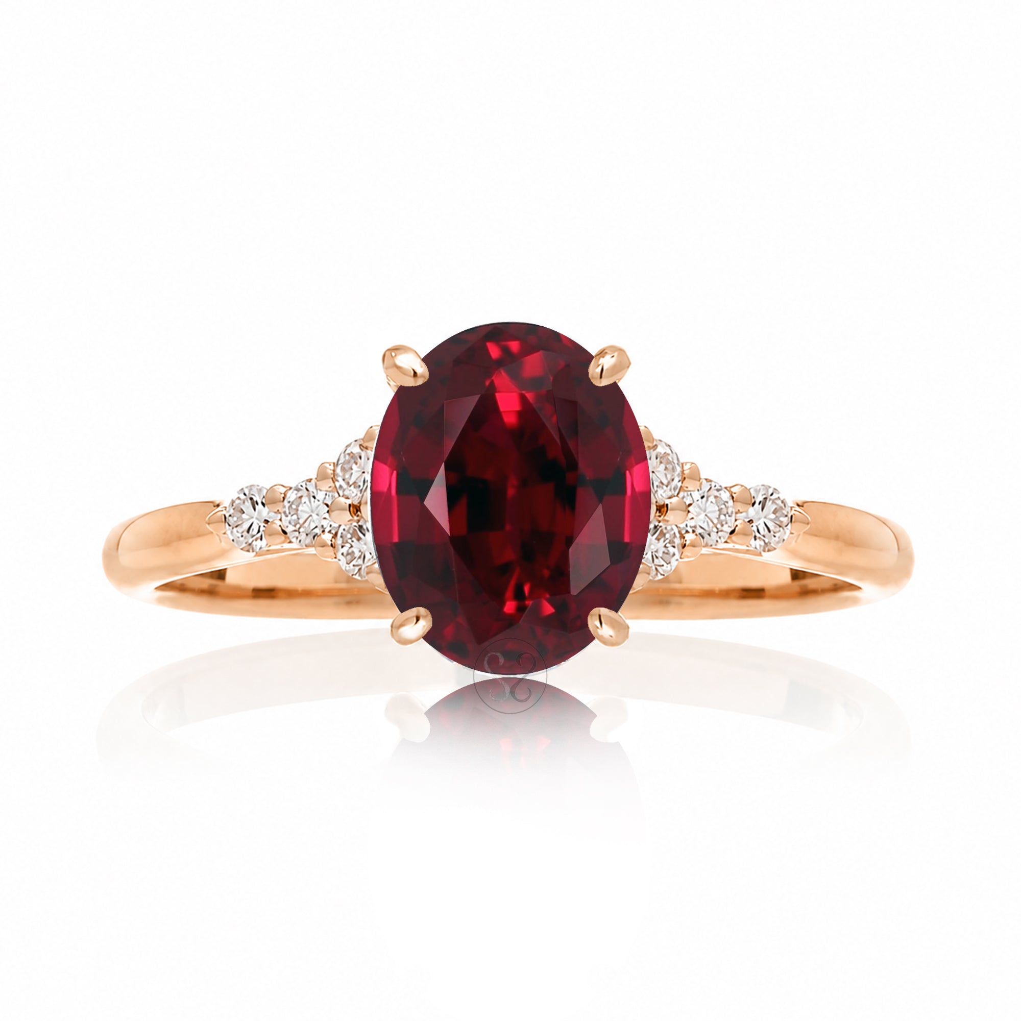 Oval ruby ring in rose gold with side diamonds all natural - the Chloe ring
