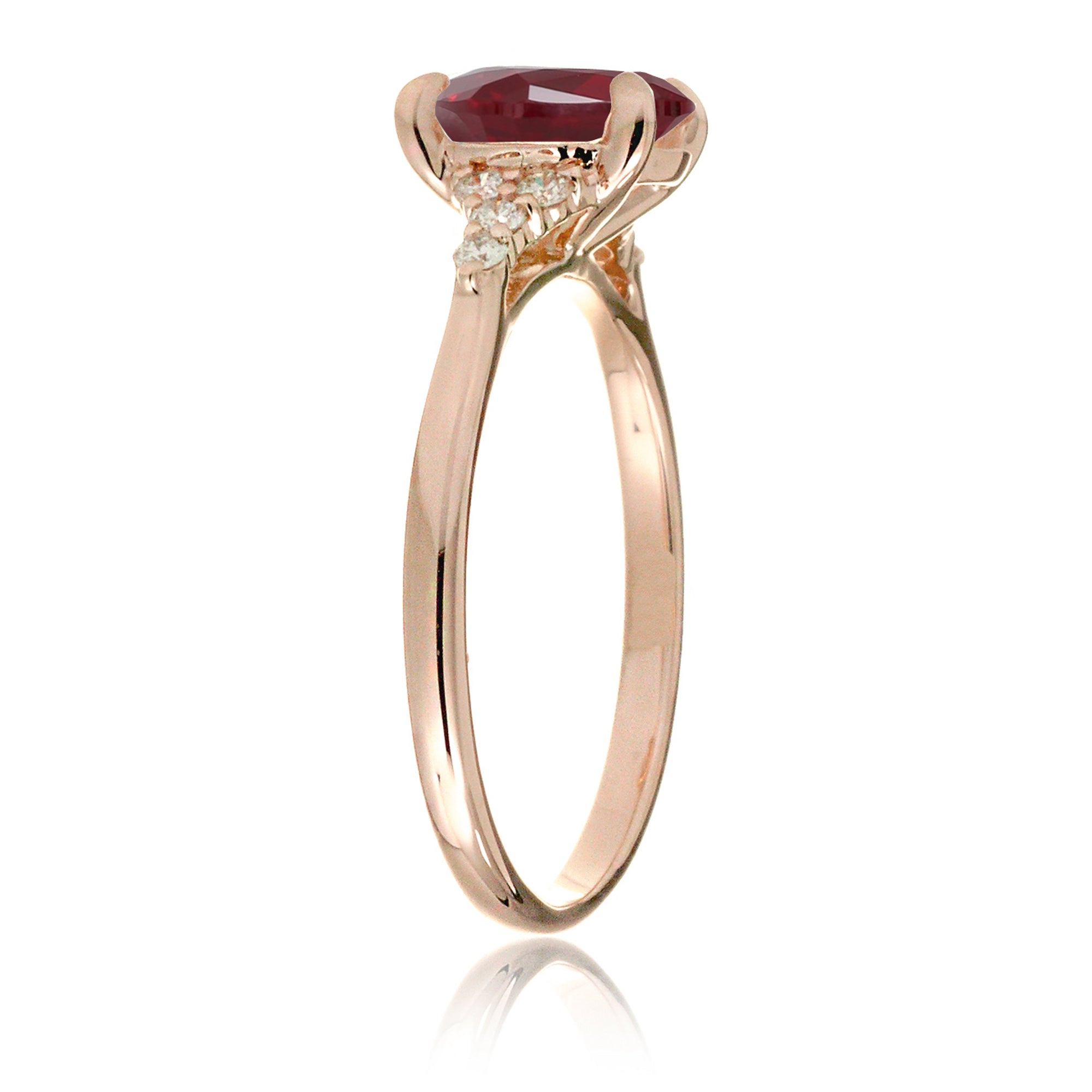 Oval ruby ring in rose gold with side diamonds all natural - the Chloe ring