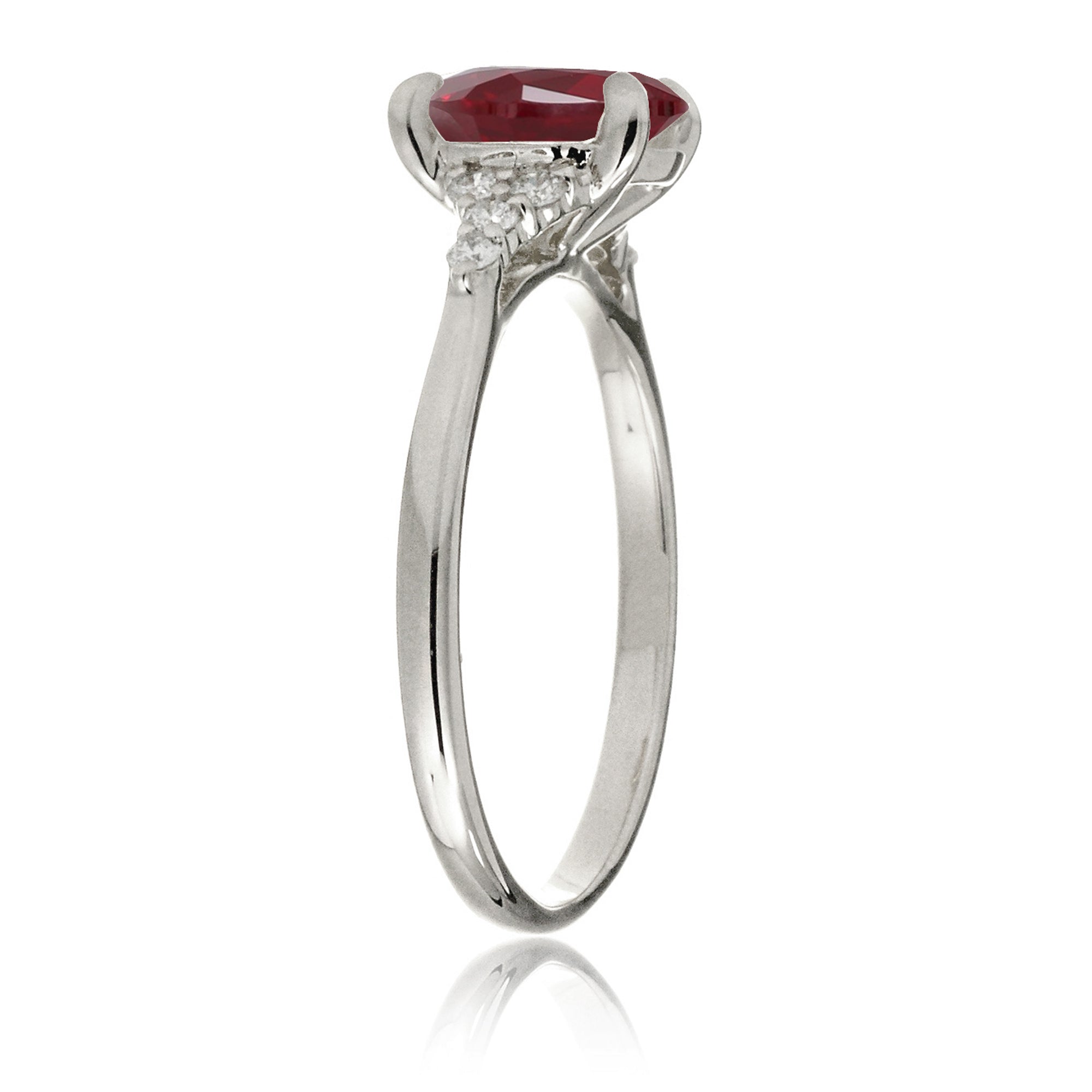Oval ruby ring in white gold with side diamonds all natural - the Chloe ring
