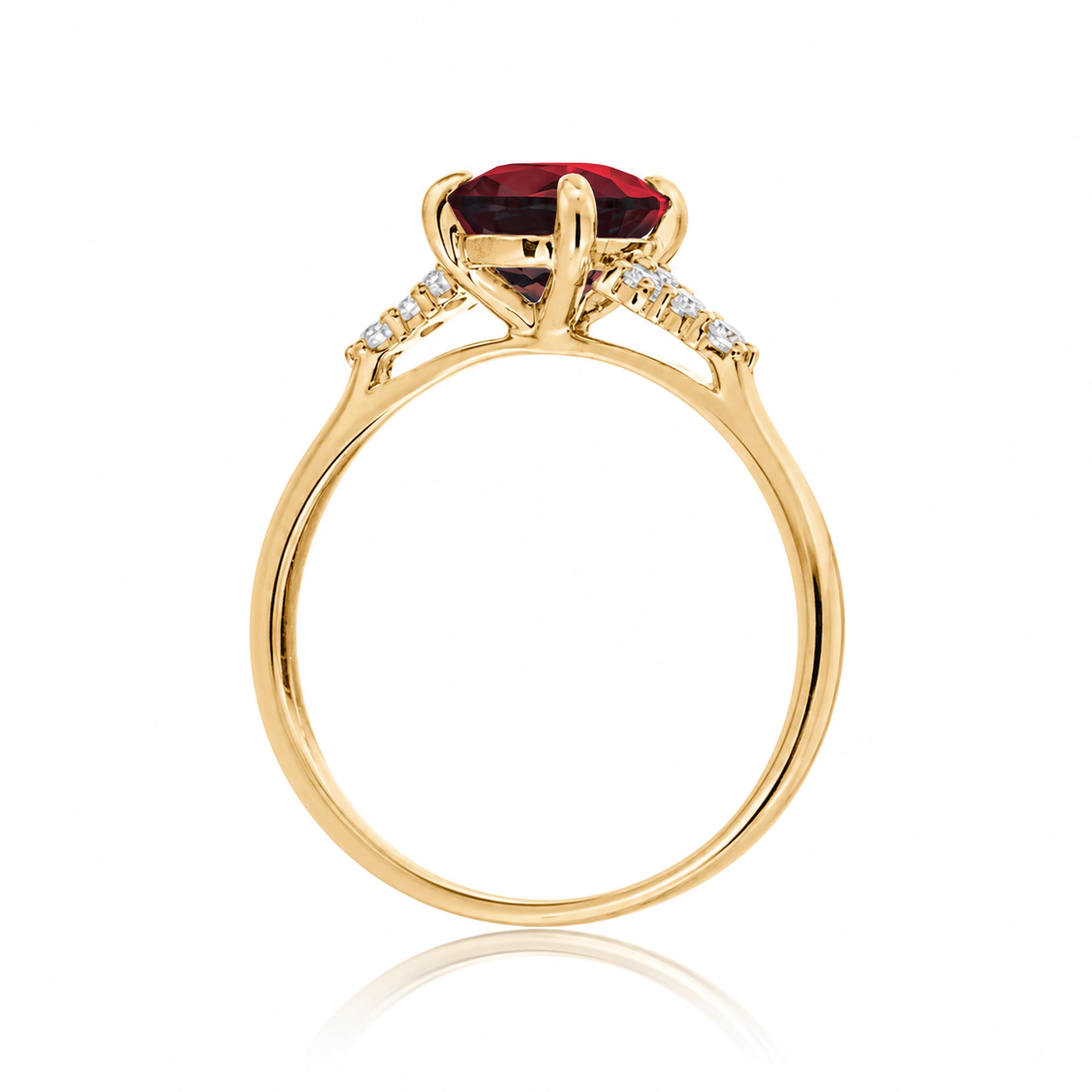 Oval ruby ring in yellow gold with side diamonds all natural - the Chloe ring
