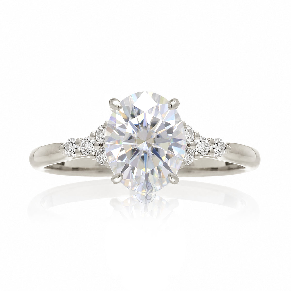 Oval moissanite ring in white gold with side diamonds lab-grown - the Chloe ring