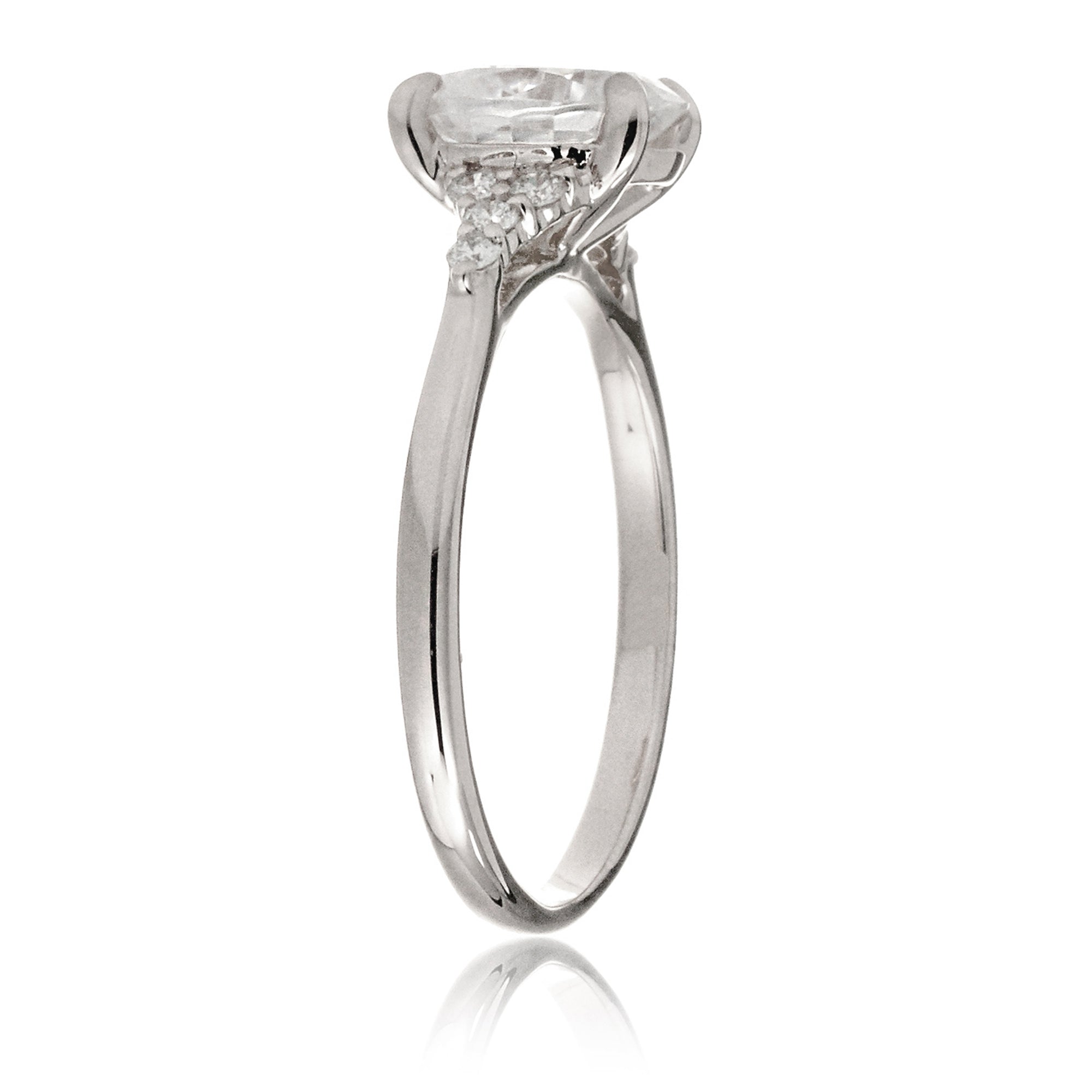 Oval moissanite ring in white gold with side diamonds lab-grown - the Chloe ring