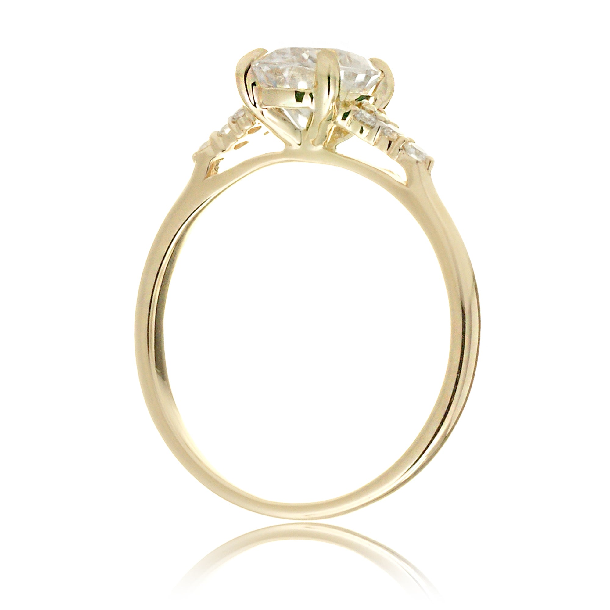 Oval moissanite ring in yellow gold with side diamonds lab-grown - the Chloe ring