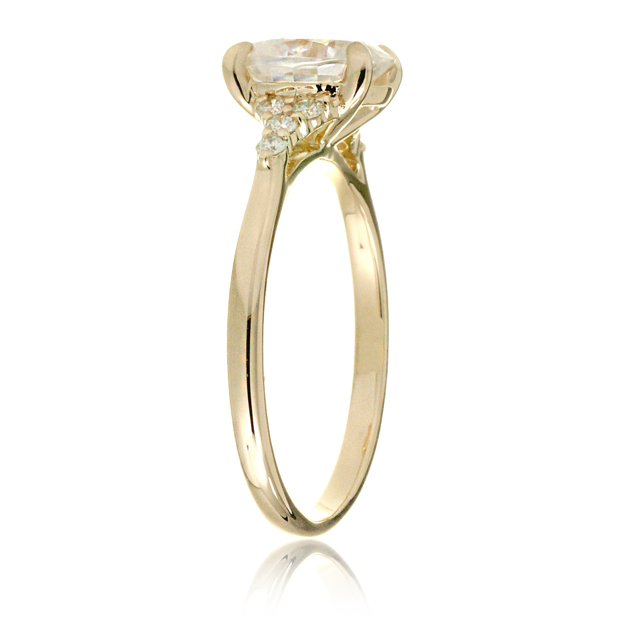 Oval moissanite ring in yellow gold with side diamonds lab-grown - the Chloe ring