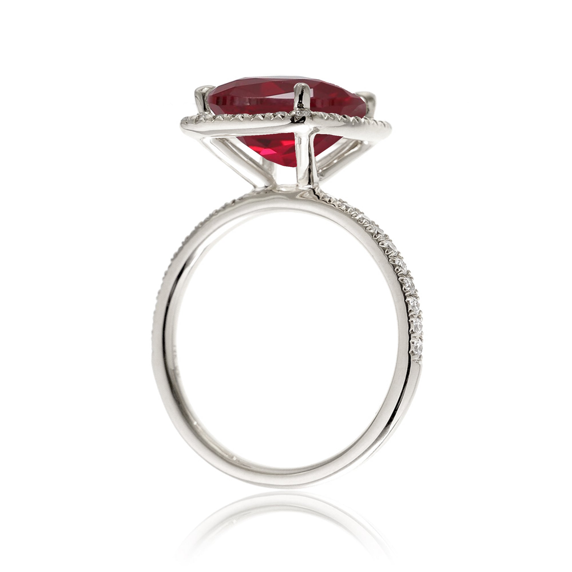 Cushion ruby and diamond halo engagement ring - The Caitlin white gold