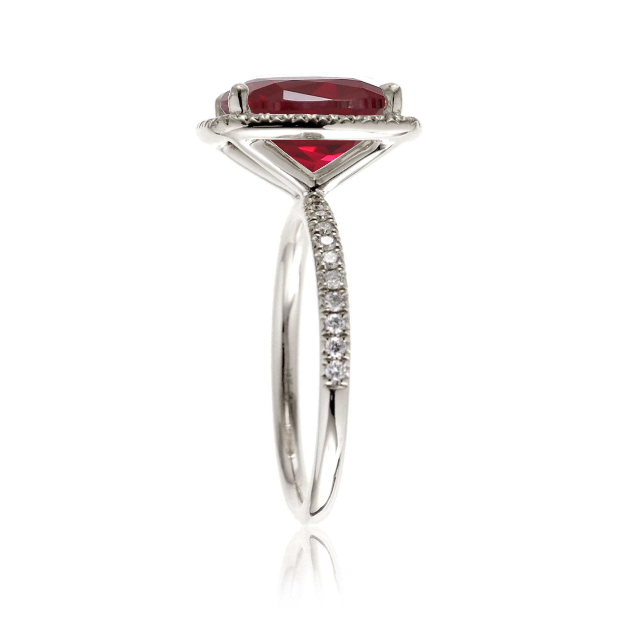 Cushion ruby and diamond halo engagement ring - The Caitlin white gold