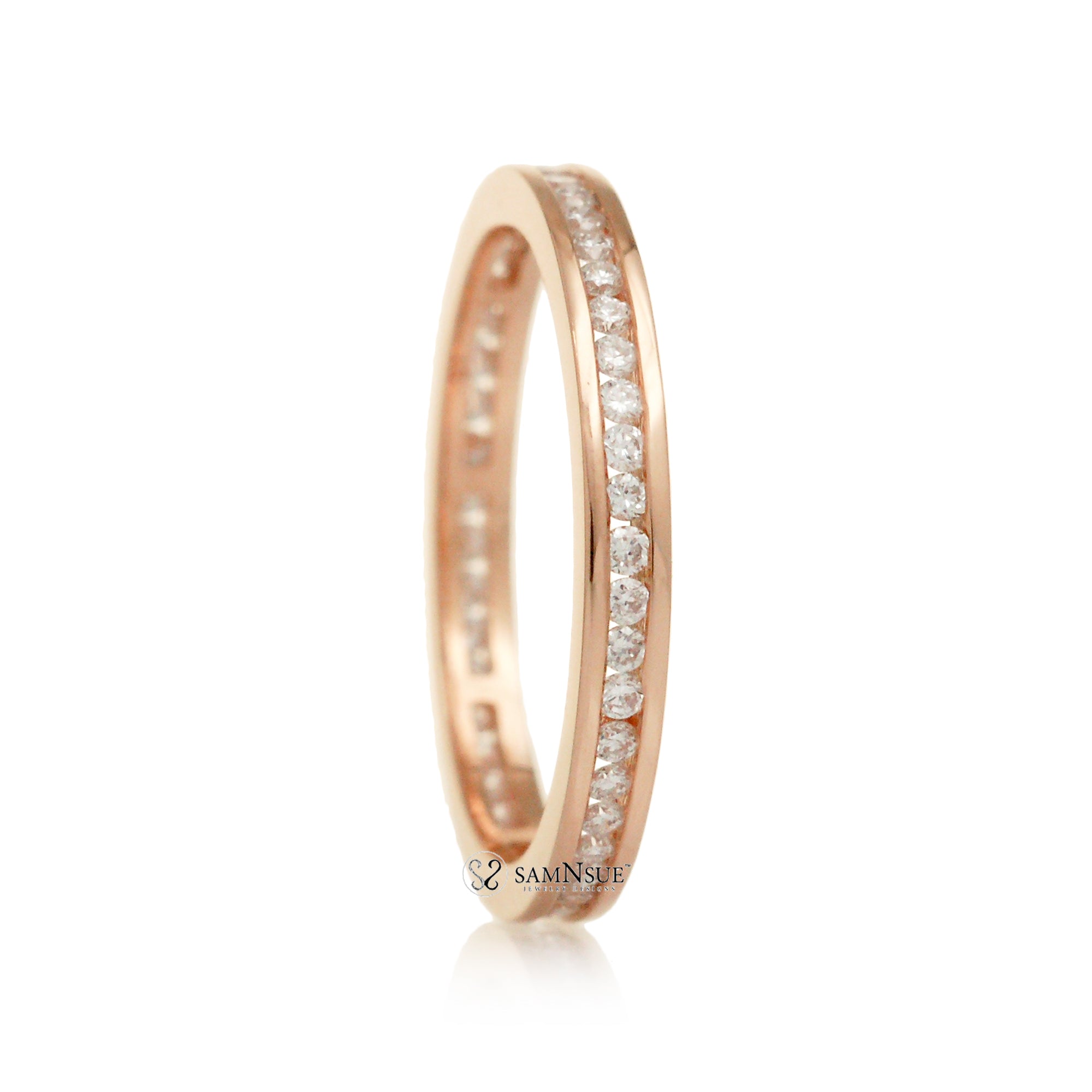 Diamond wedding band channel set 2mm anniversary eternity ring rose gold