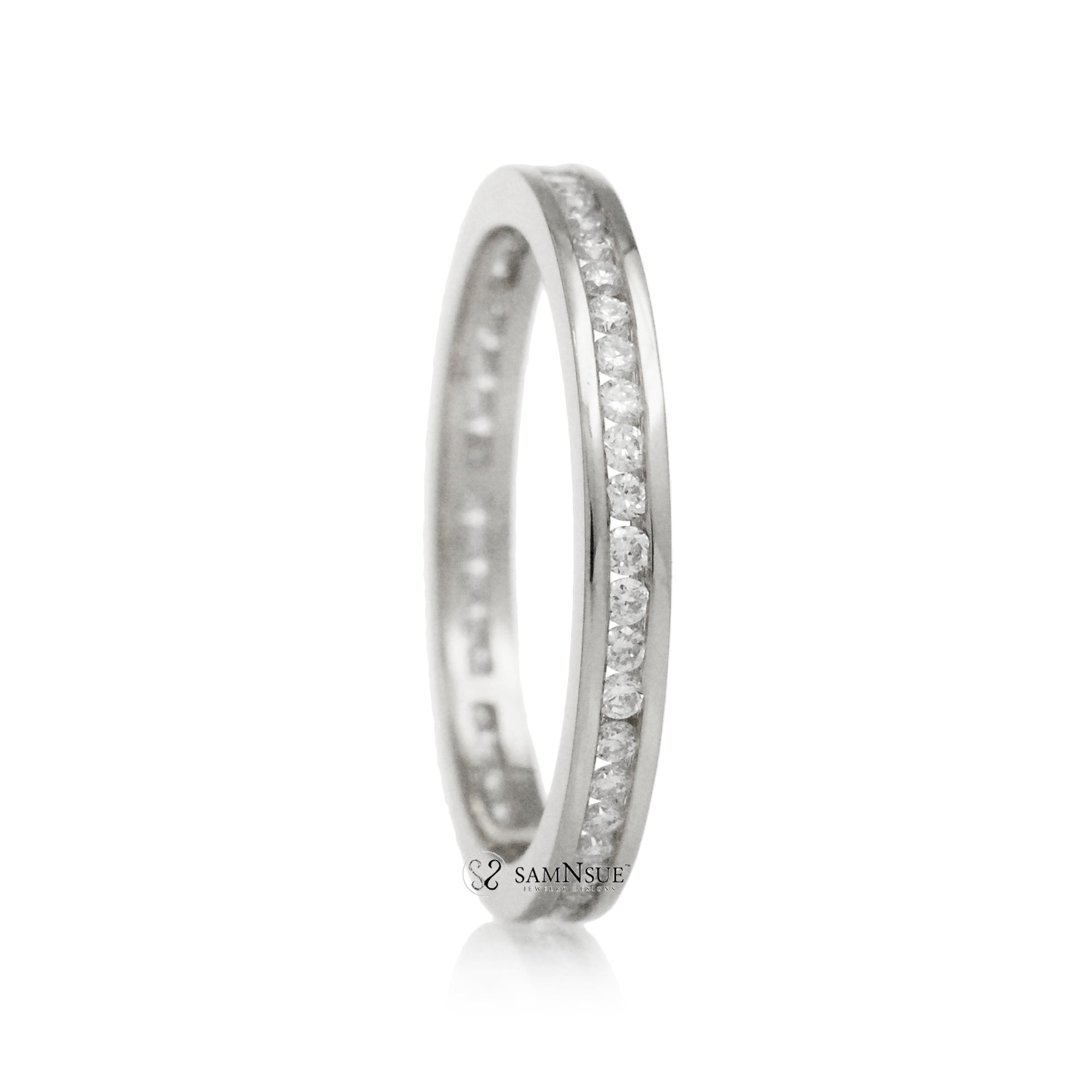 Diamond wedding band channel set 2mm anniversary eternity ring white gold