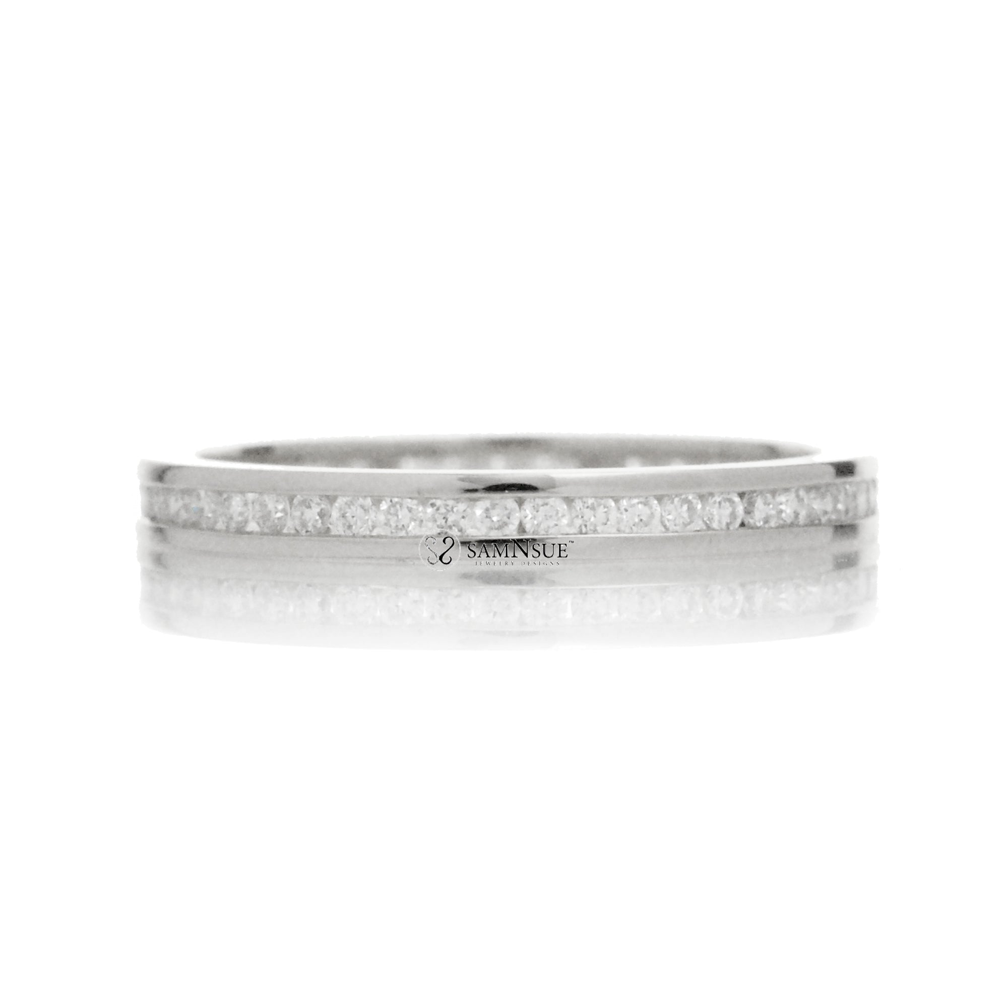 Diamond wedding band channel set 2mm anniversary eternity ring white gold