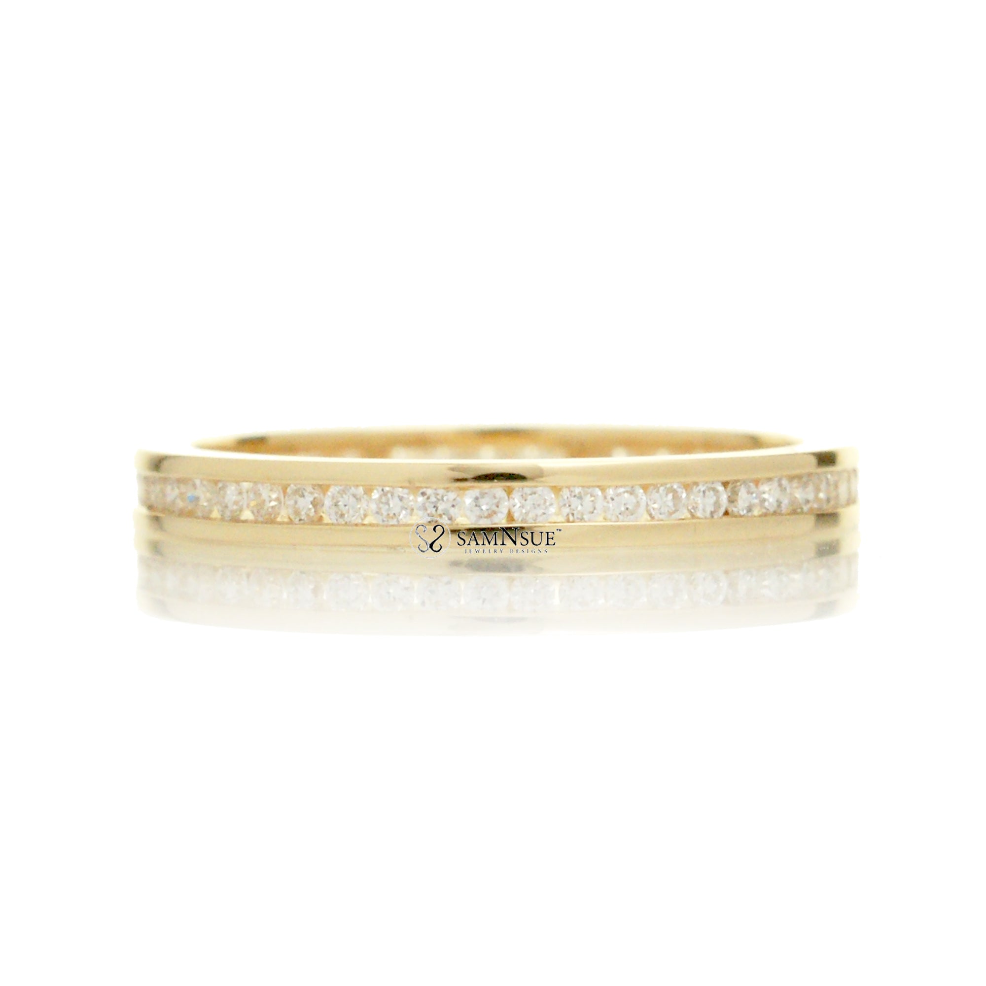 Diamond wedding band channel set 2mm anniversary eternity ring yellow gold