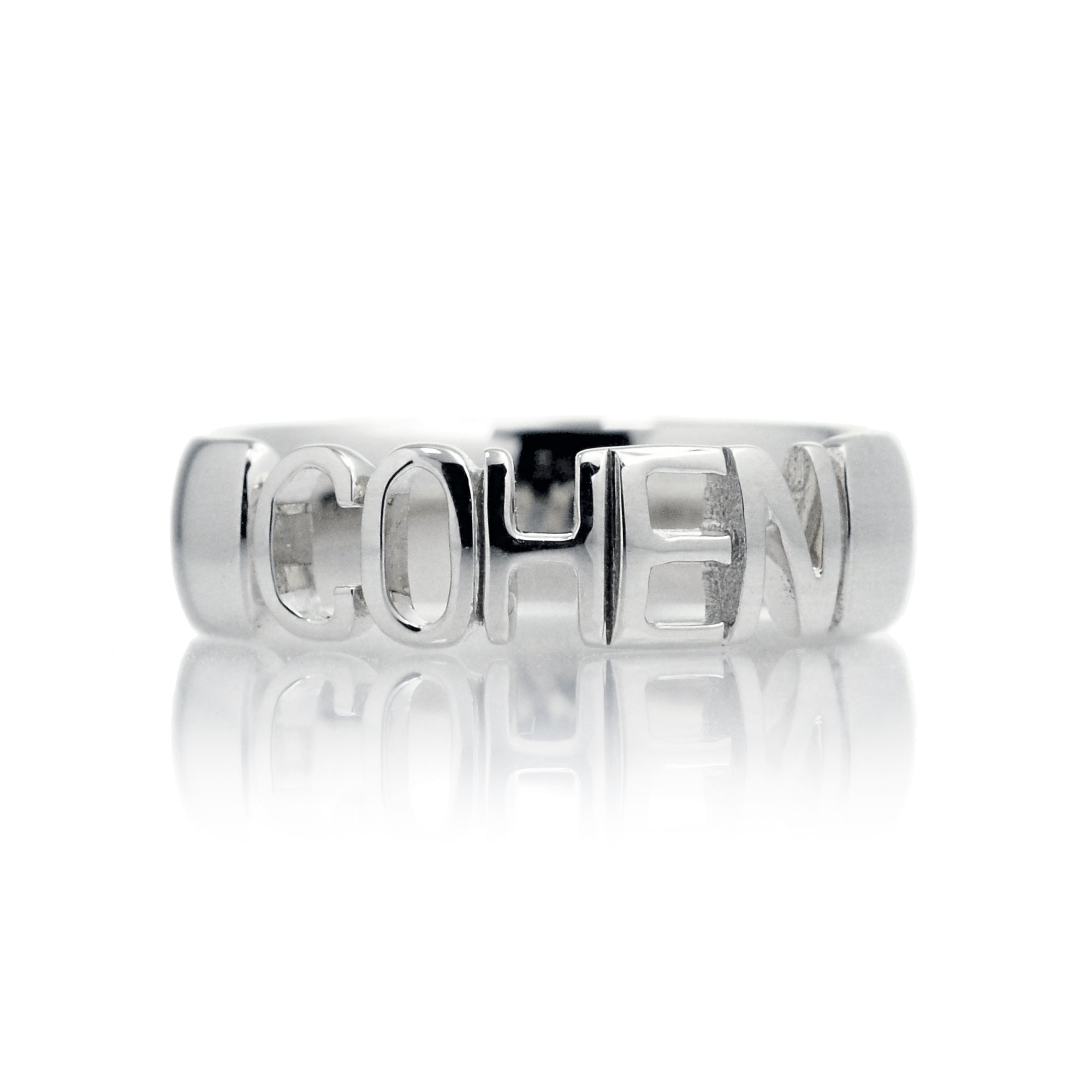 Namesake ring customize name on a band Cohen white gold