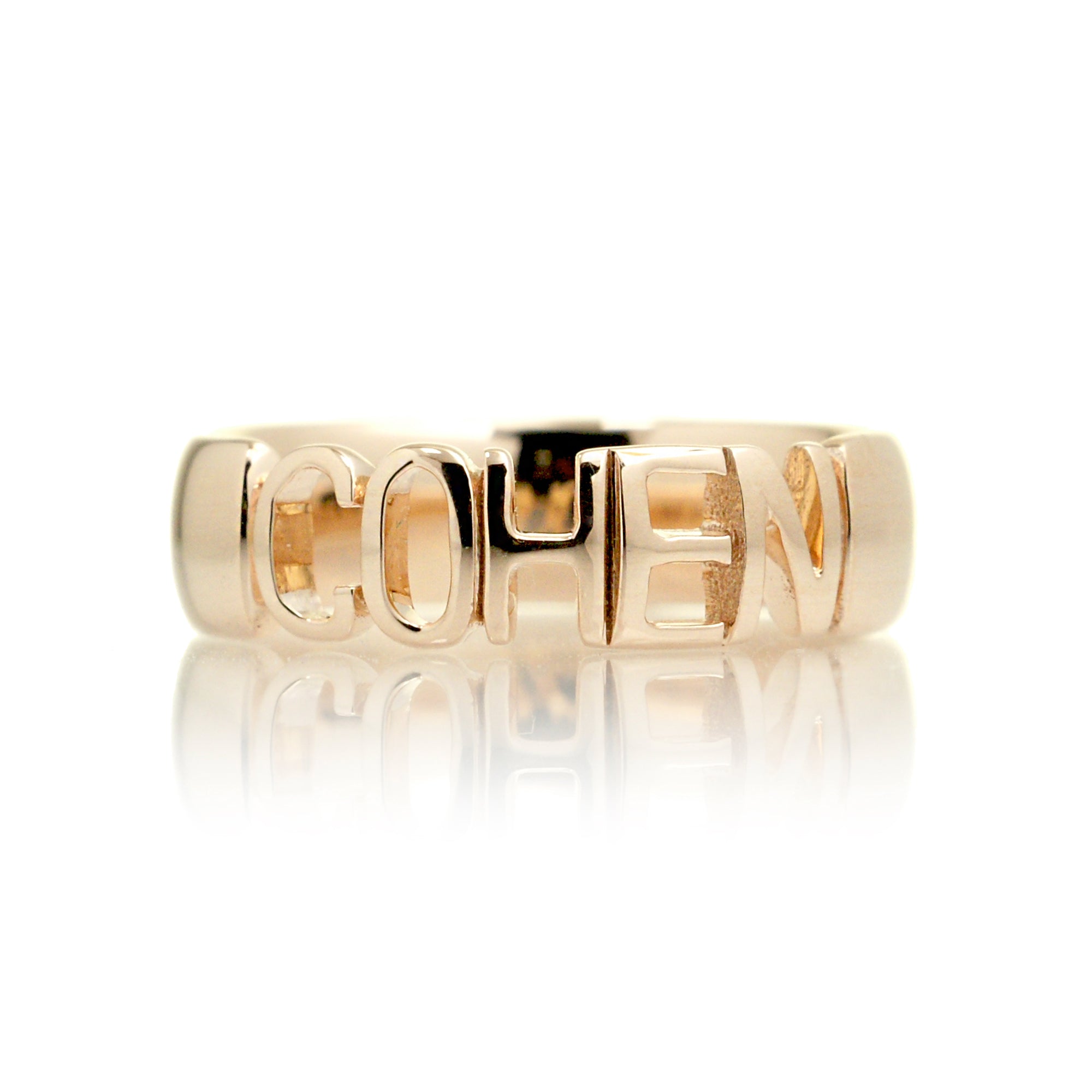 Namesake ring customize name on a band Cohen yellow gold