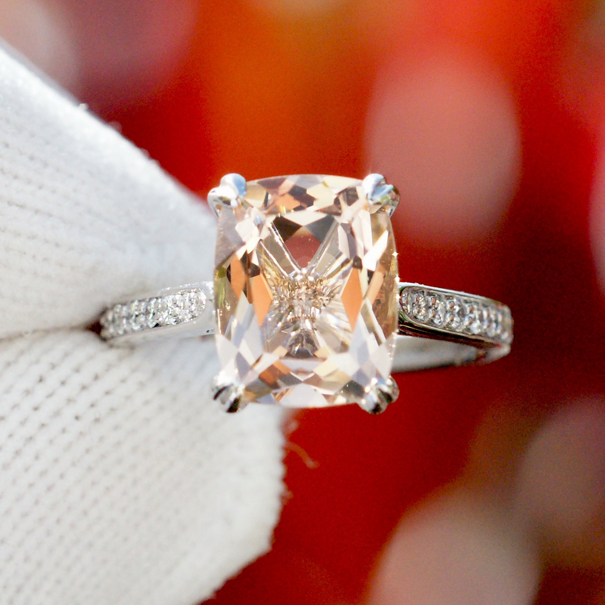 Cushion Morganite 10x8 Solitaire Engagement Ring Platinum The Emily