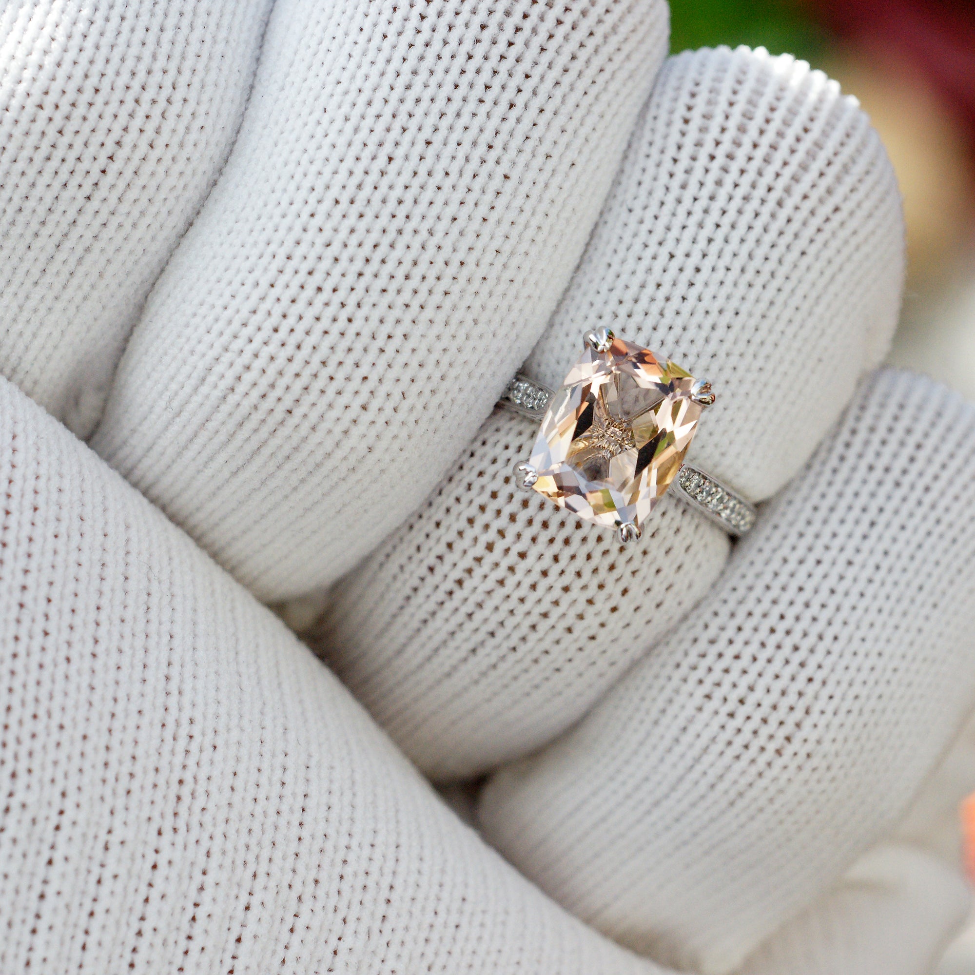 The Emily Cushion Morganite Ring 10x8mm Platinum