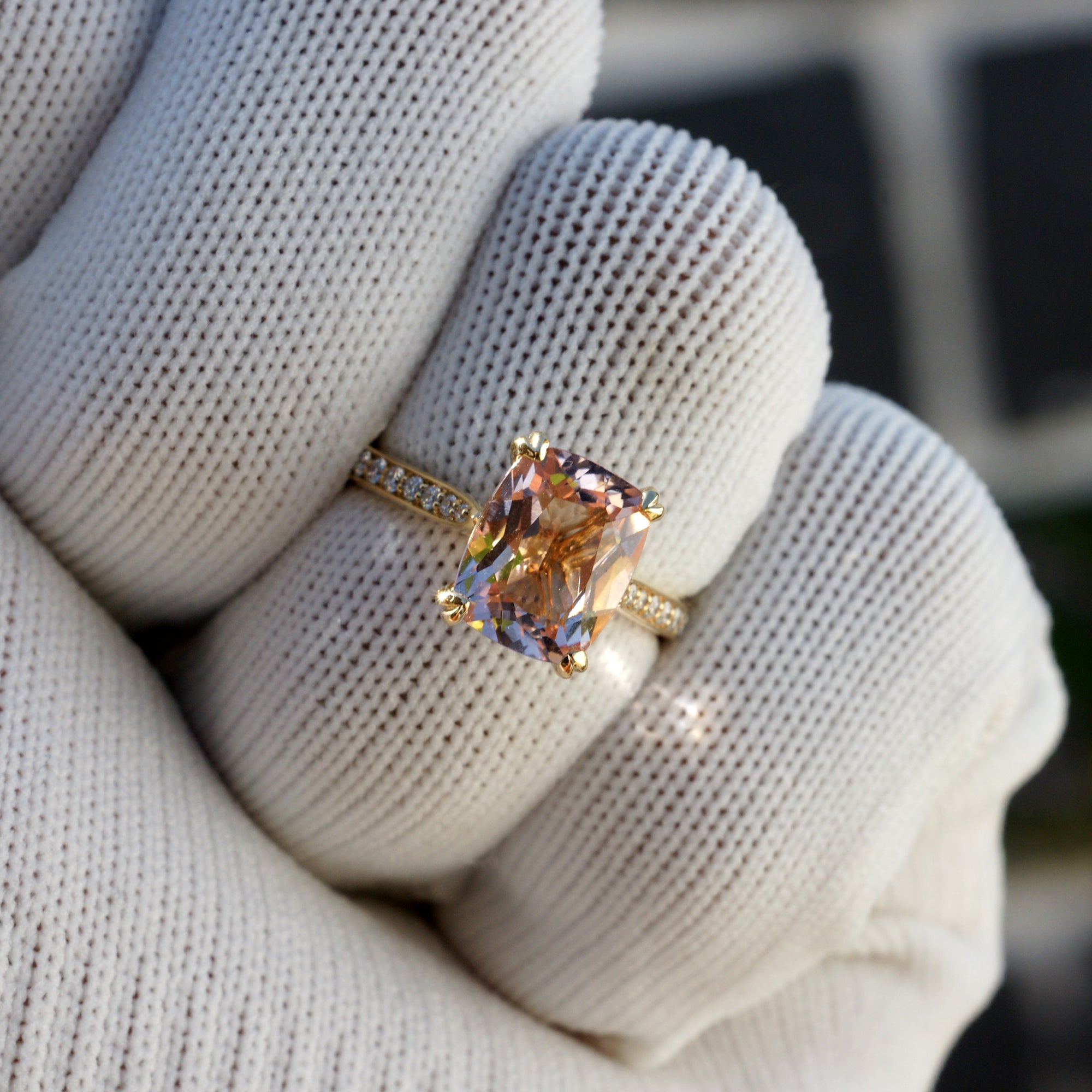 The Emily Cushion Morganite Ring 10x8mm Platinum