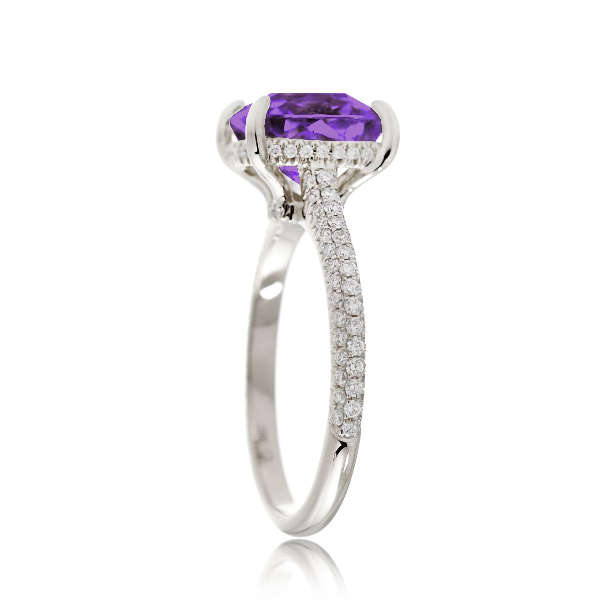 Purple Sapphire or Amethyst Ring with Cushion Cut and Diamond Accents