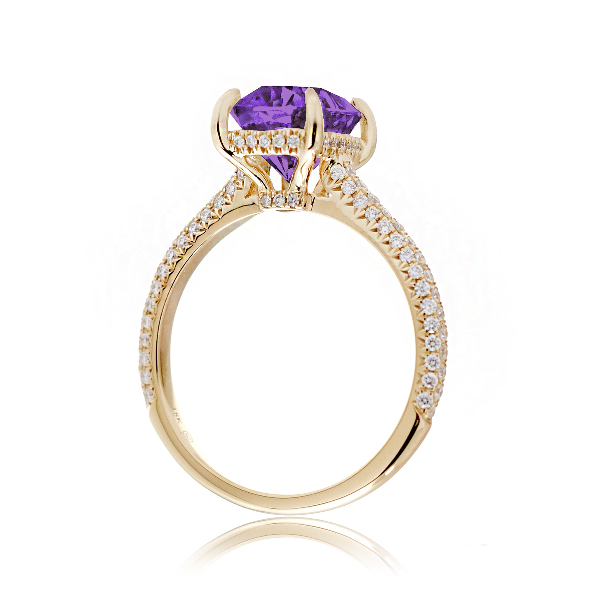 Elegant Cushion Purple Gemstone Ring with Diamond Pavé Band