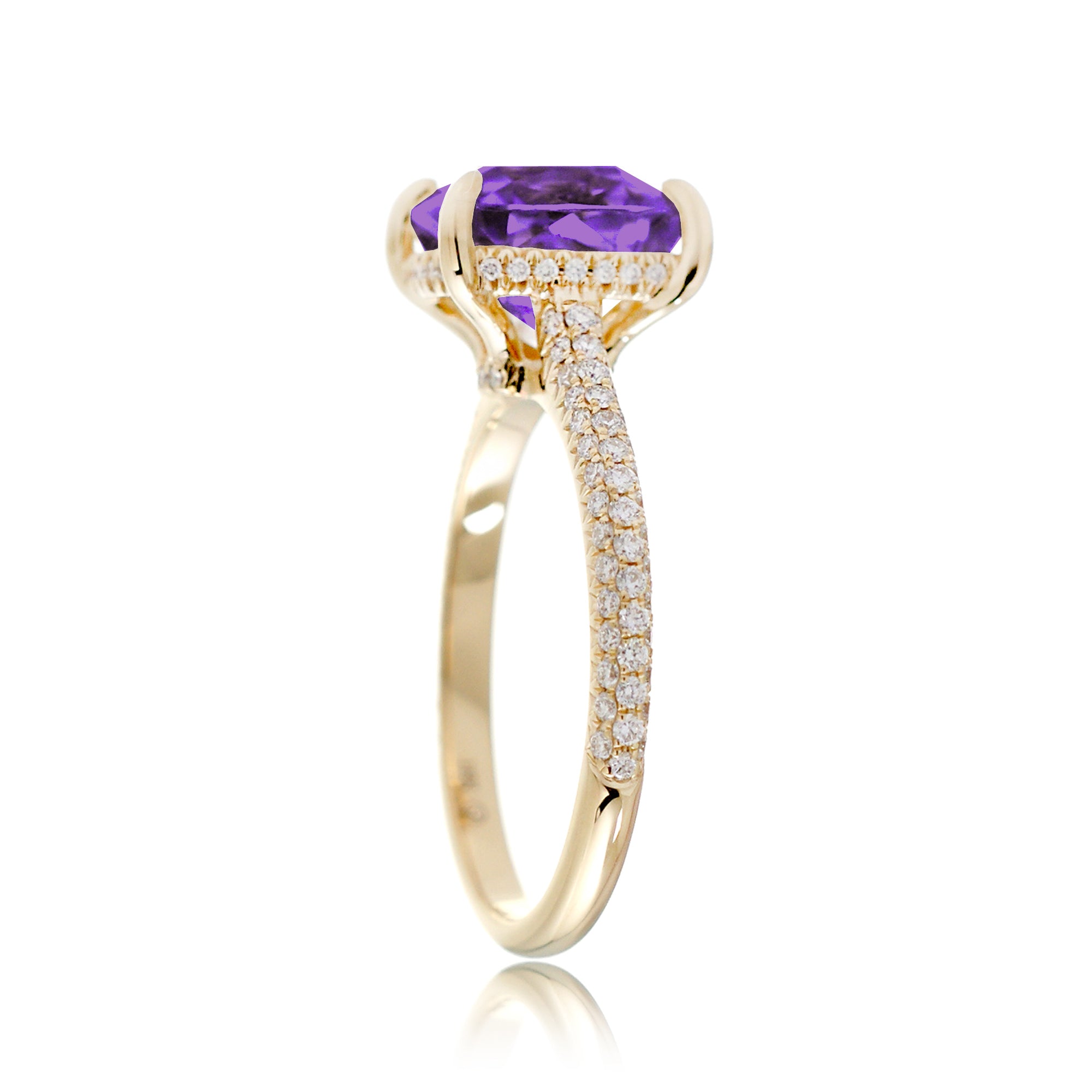 Elegant Cushion Purple Gemstone Ring with Diamond Pavé Band