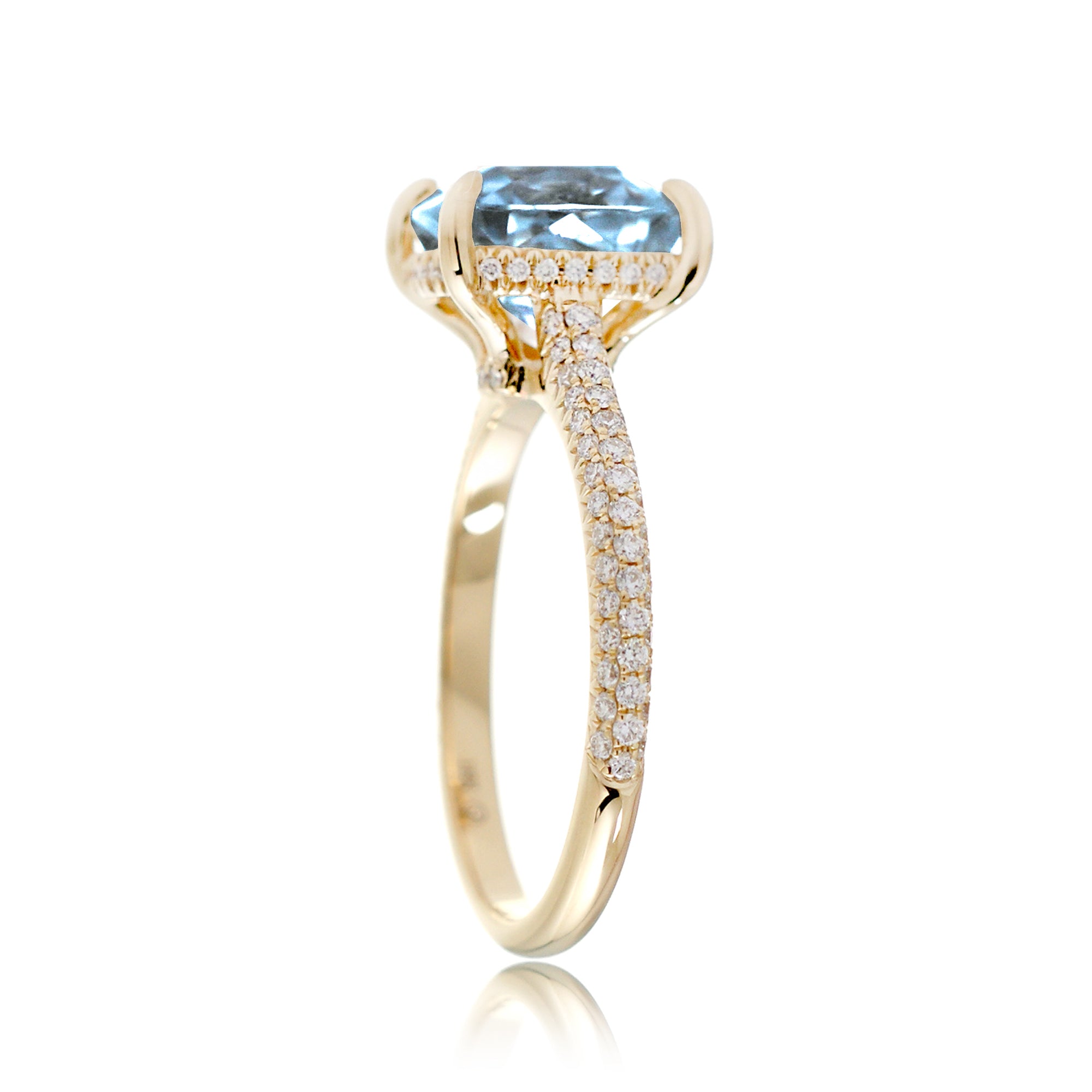 Cushion-Cut Aquamarine Ring with Triple Row Diamond Band