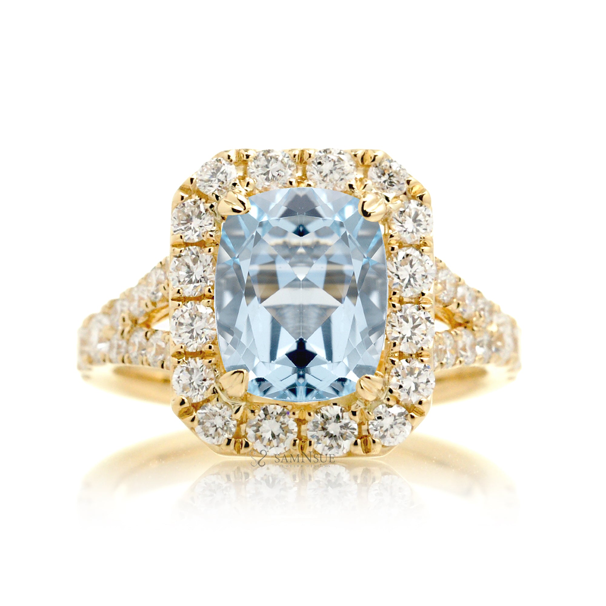 The Meghan Cushion Cut Aquamarine Ring