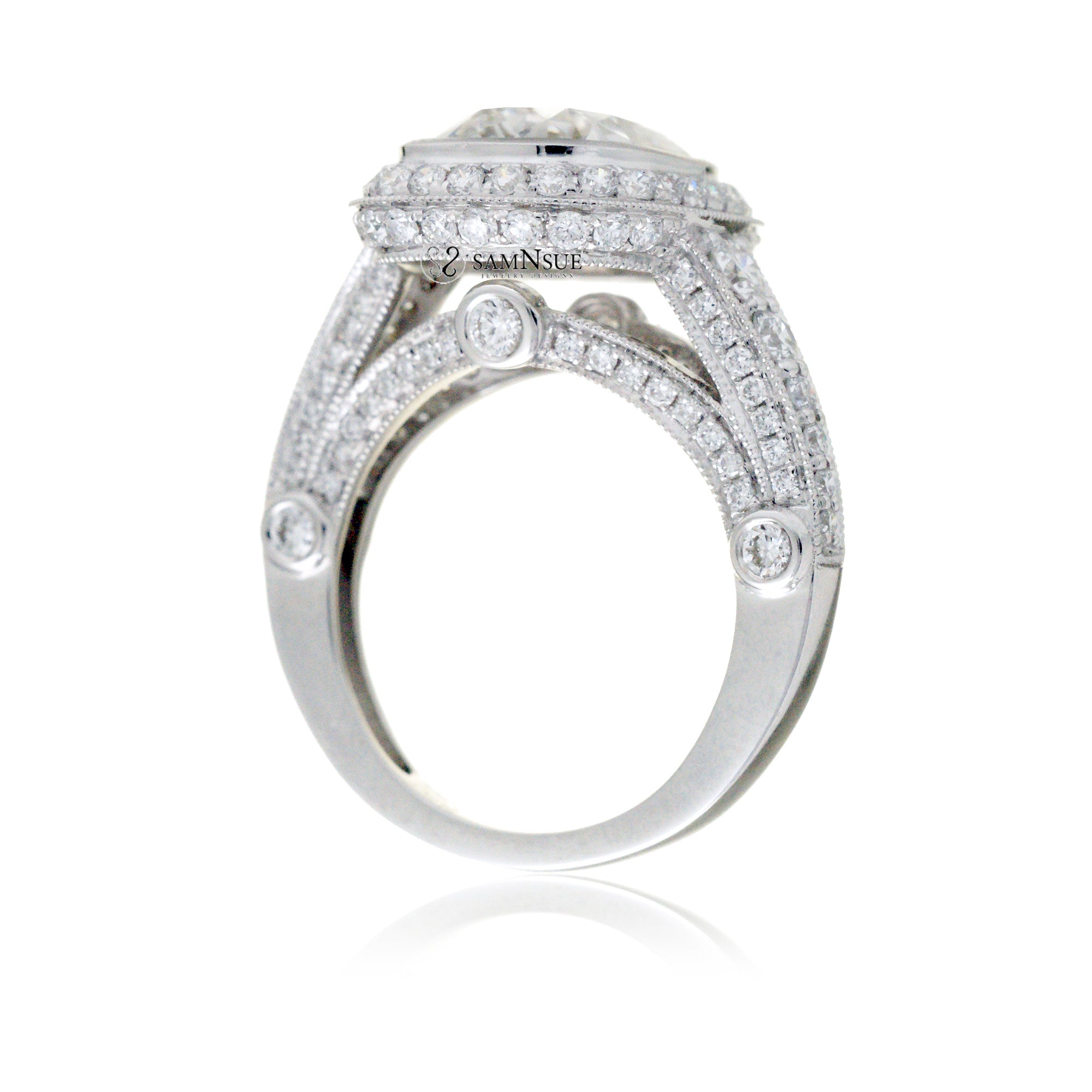 Bezel cushion moissanite engagement ring the legacy style white gold