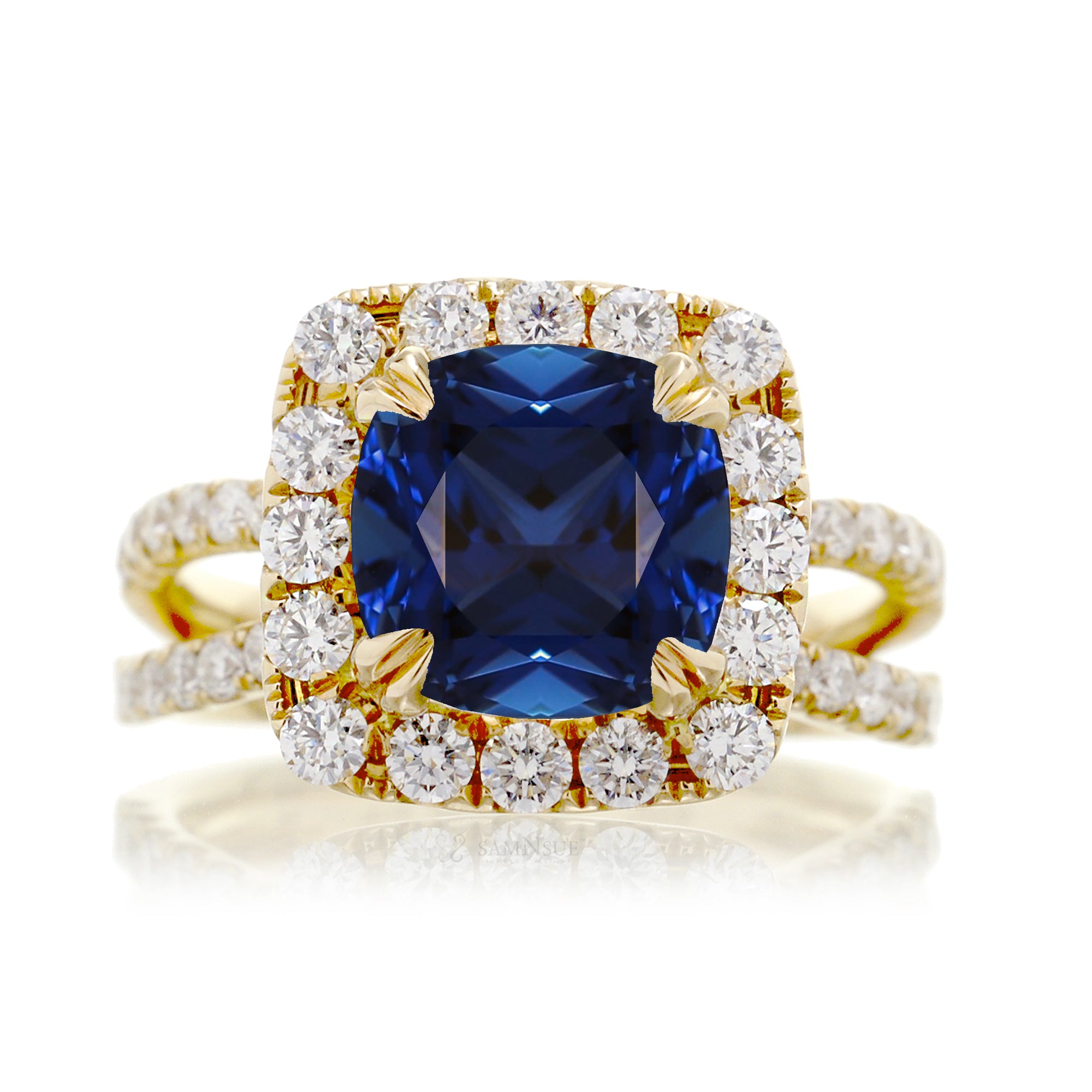 The Bonnie Cushion Cut Blue Sapphire Ring