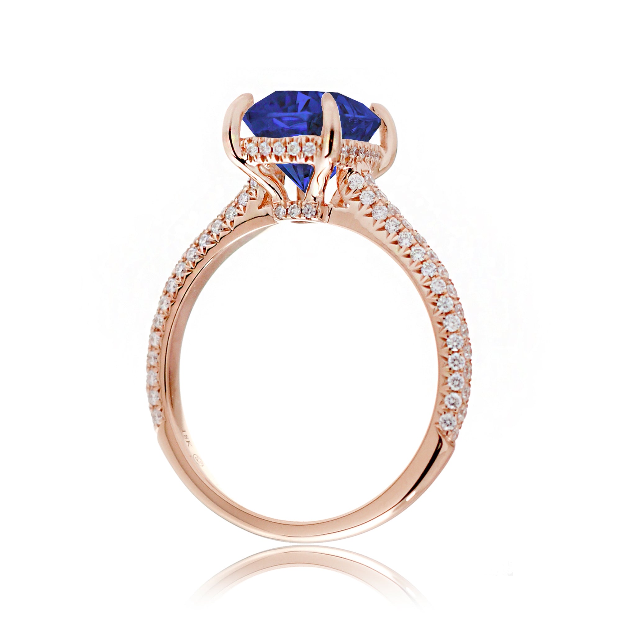 Cushion Cut Blue Sapphire Ring with Diamond Triple Band