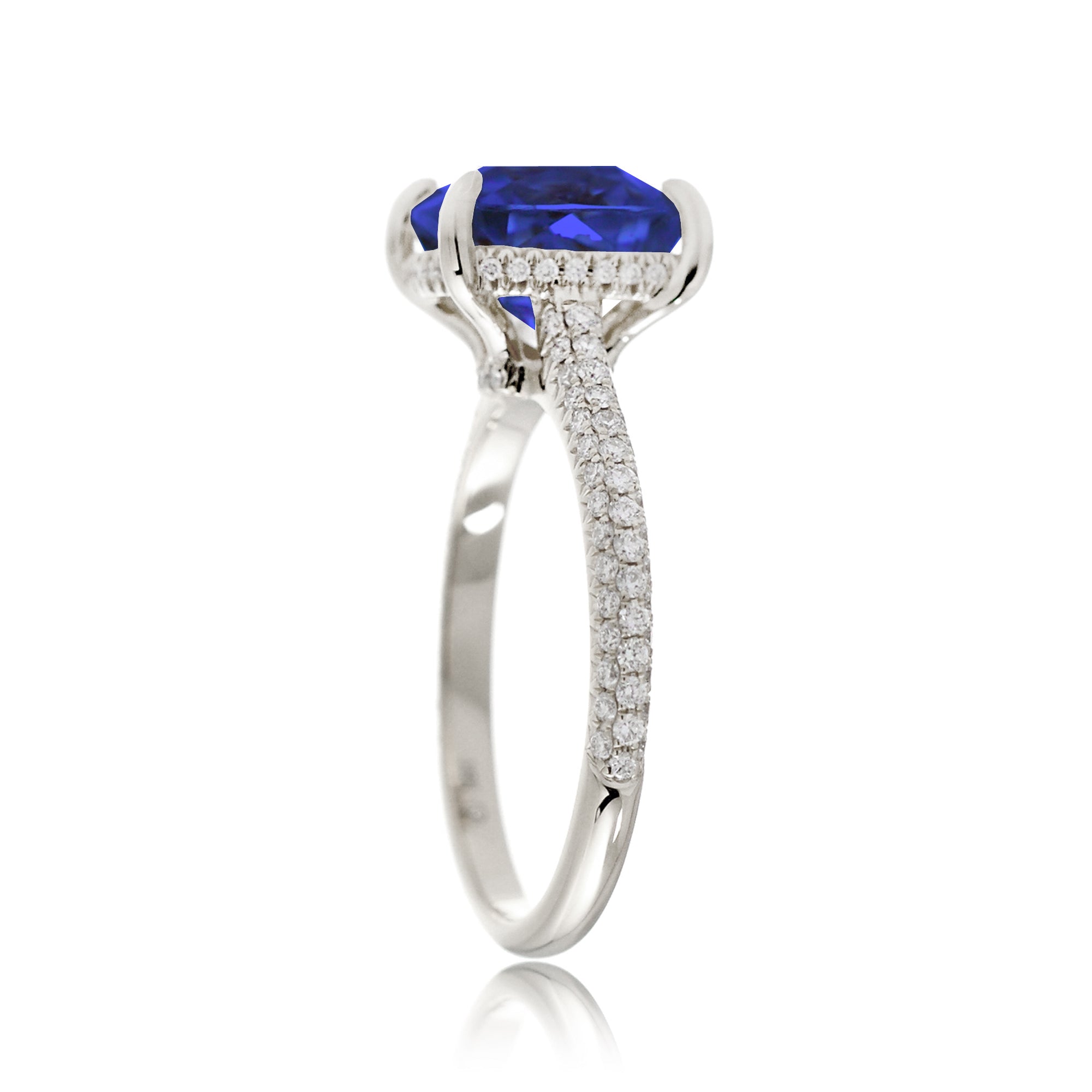Blue Sapphire Engagement Ring with Cushion Cut and Diamond Accents
