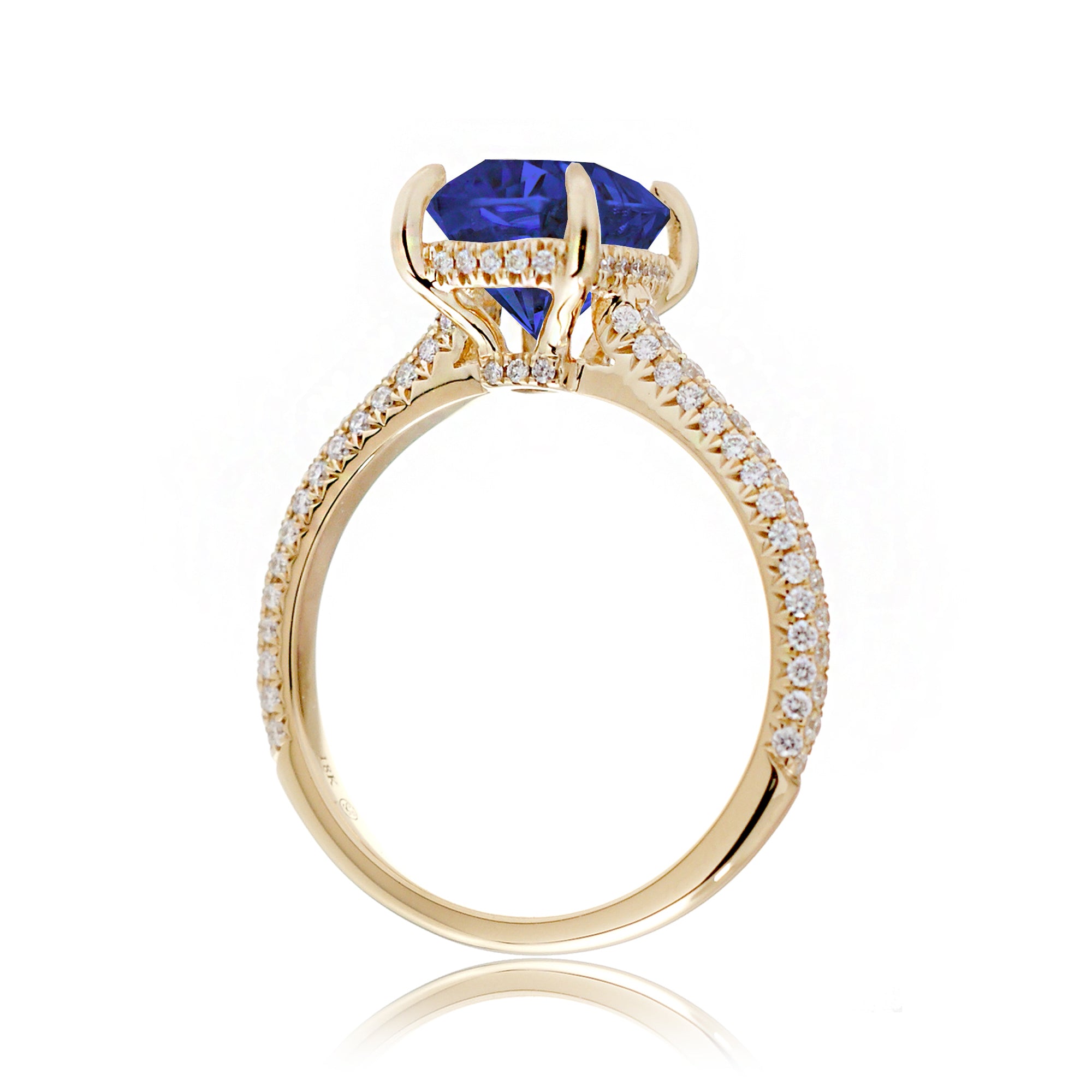 Cushion Blue Sapphire and Diamond Accent Ring – 3 Row Setting