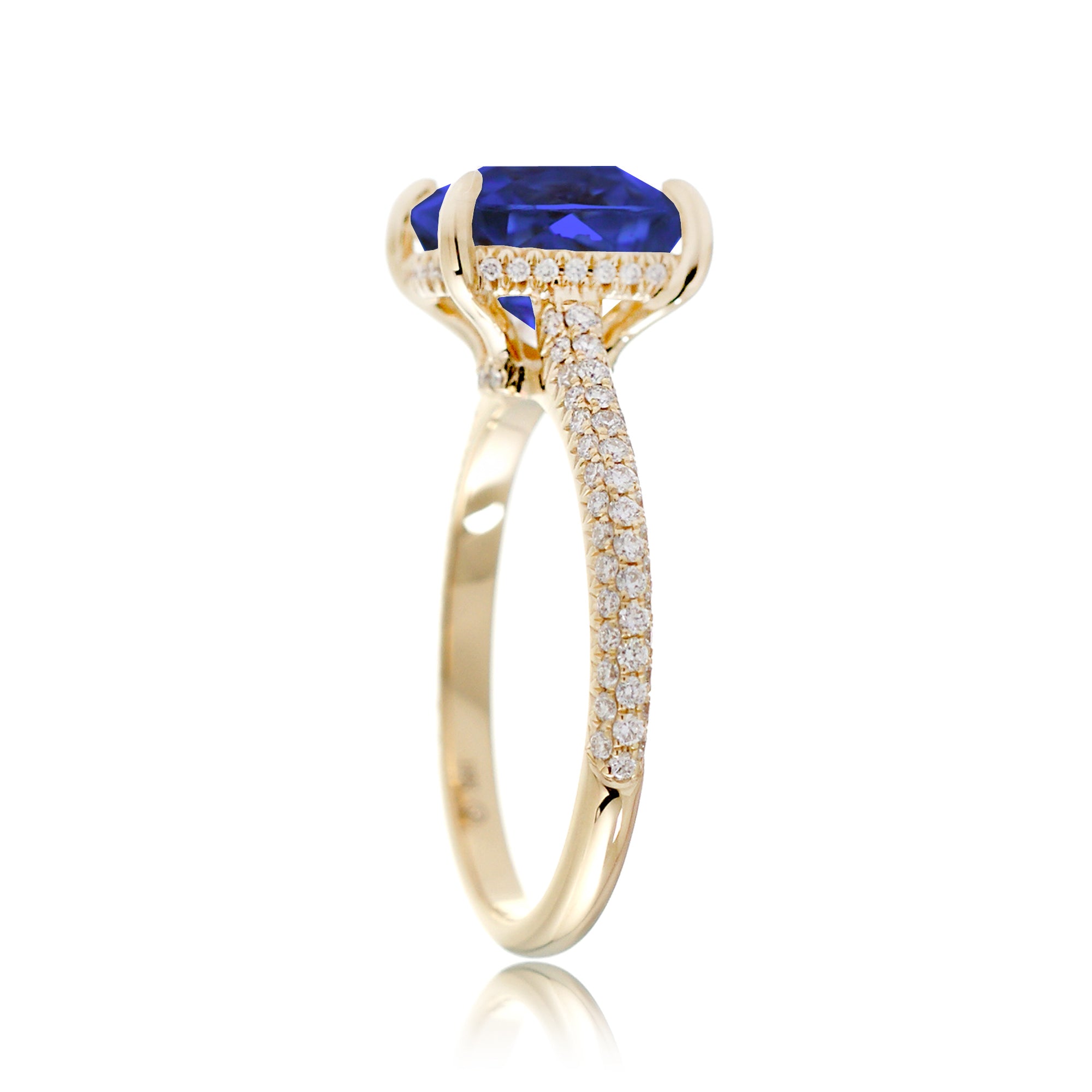 Cushion Blue Sapphire and Diamond Accent Ring – 3 Row Setting