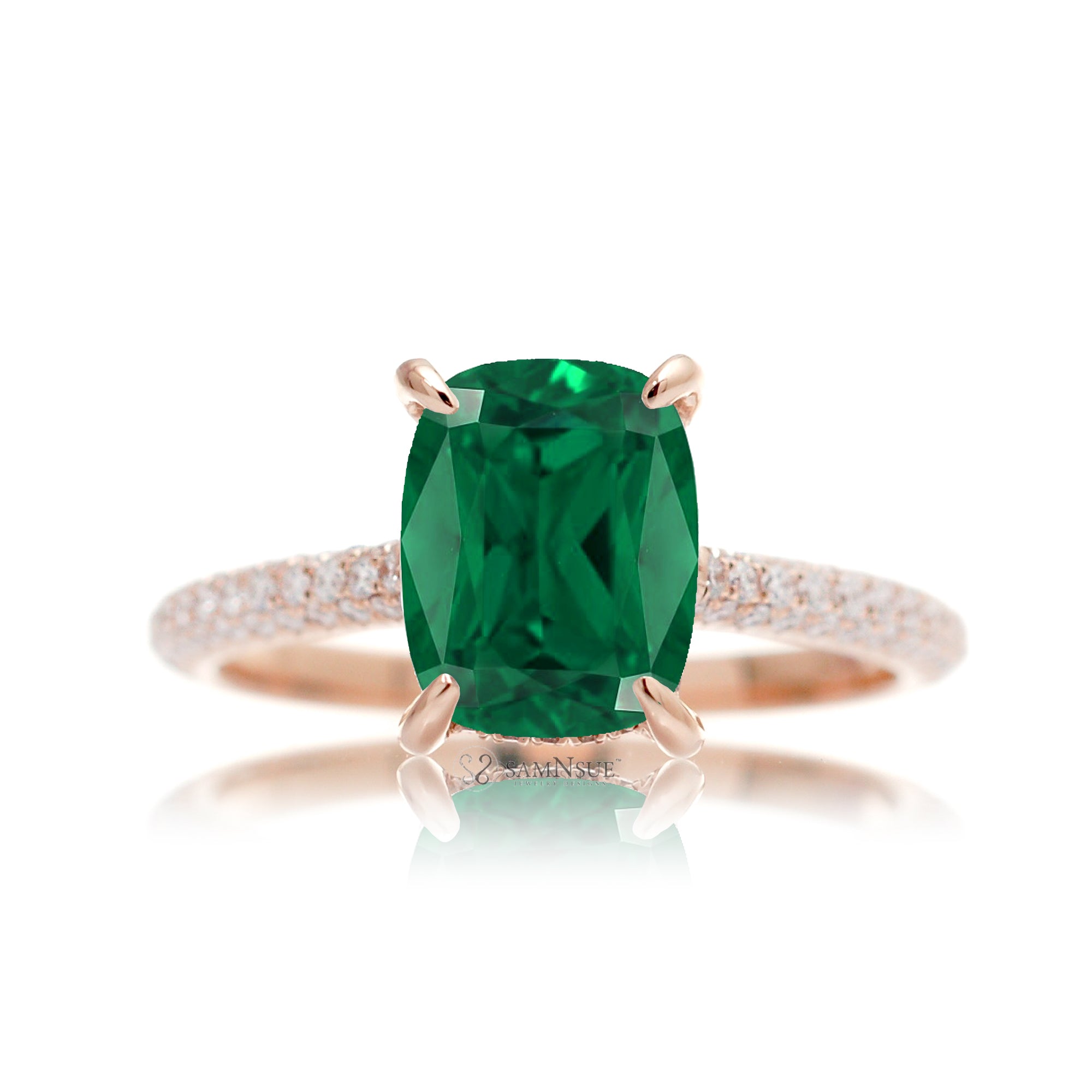 Cushion-Cut Emerald Engagement Ring with Diamond Accents