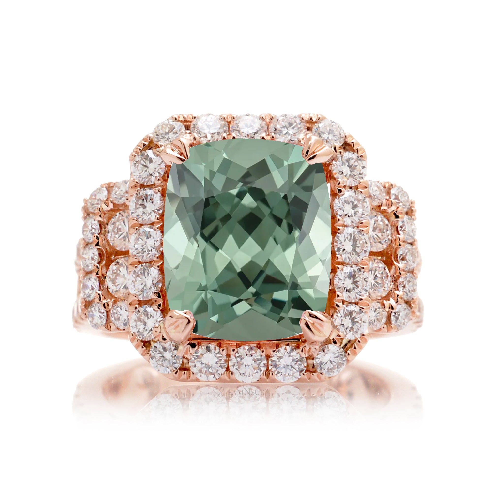 The Sydney Cushion Cut Green Sapphire Ring