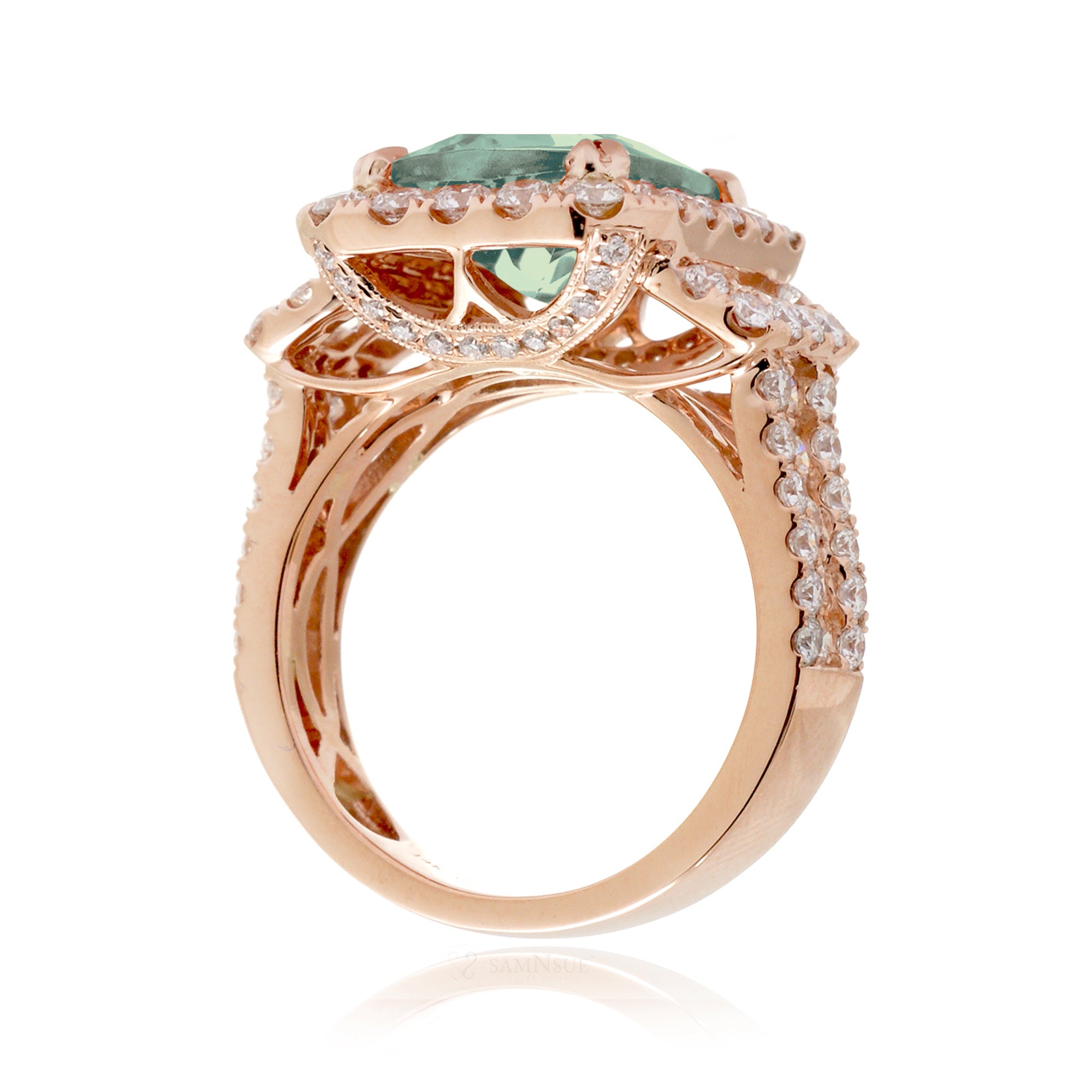 The Sydney Cushion Cut Green Sapphire Ring