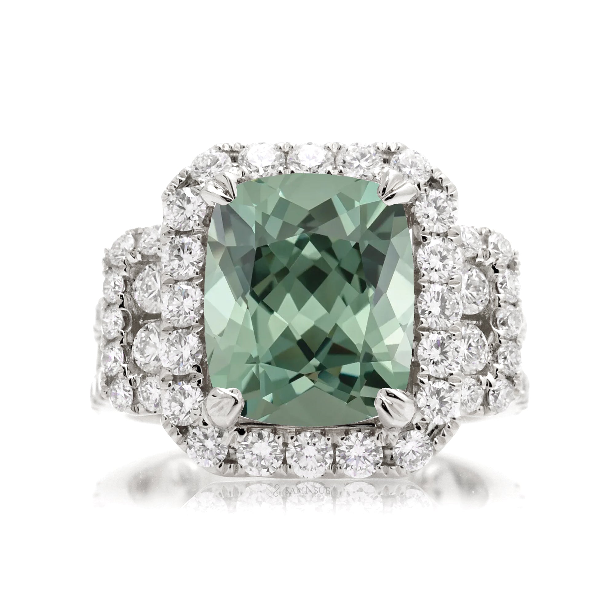 The Sydney Cushion Cut Green Sapphire Ring