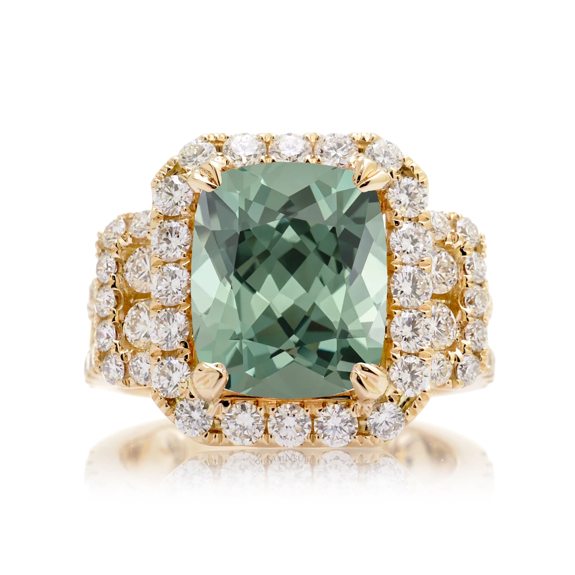 The Sydney Cushion Cut Green Sapphire Ring