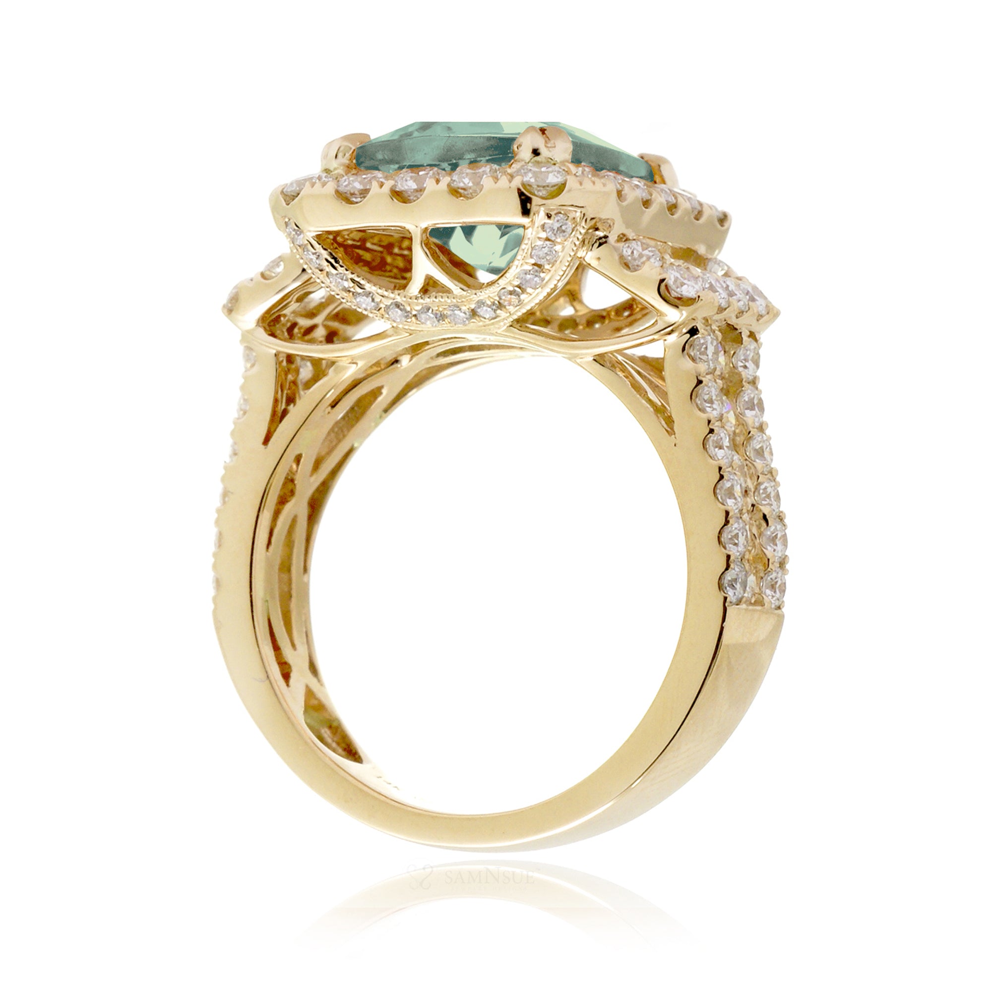 The Sydney Cushion Cut Green Sapphire Ring