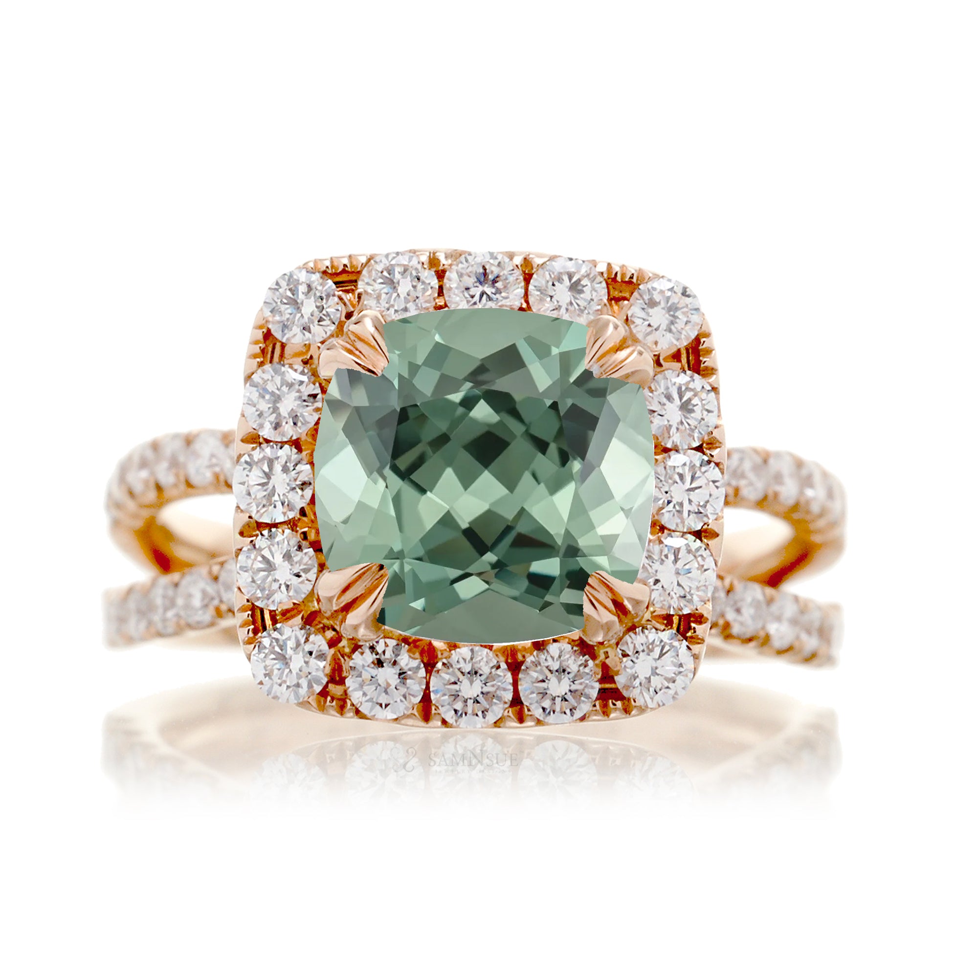 The Bonnie Cushion Cut Green Sapphire Ring