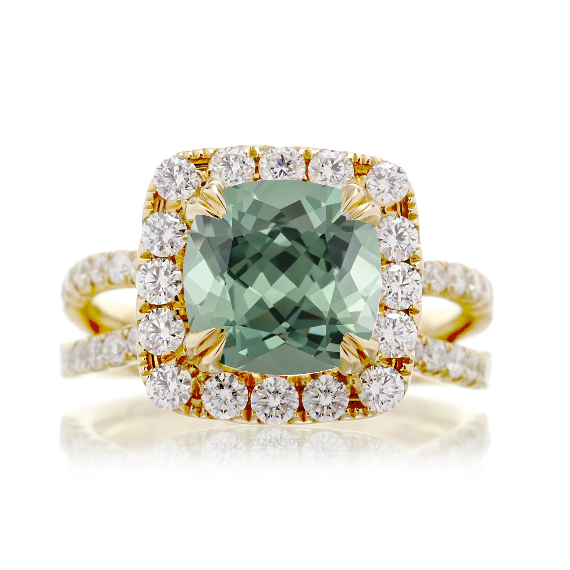 The Bonnie Cushion Cut Green Sapphire Ring