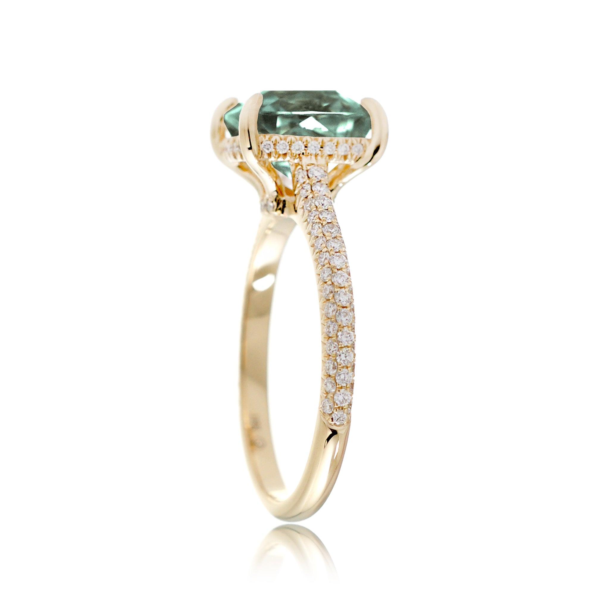 Elegant Green Sapphire Cushion Ring with Hidden Diamond Accents