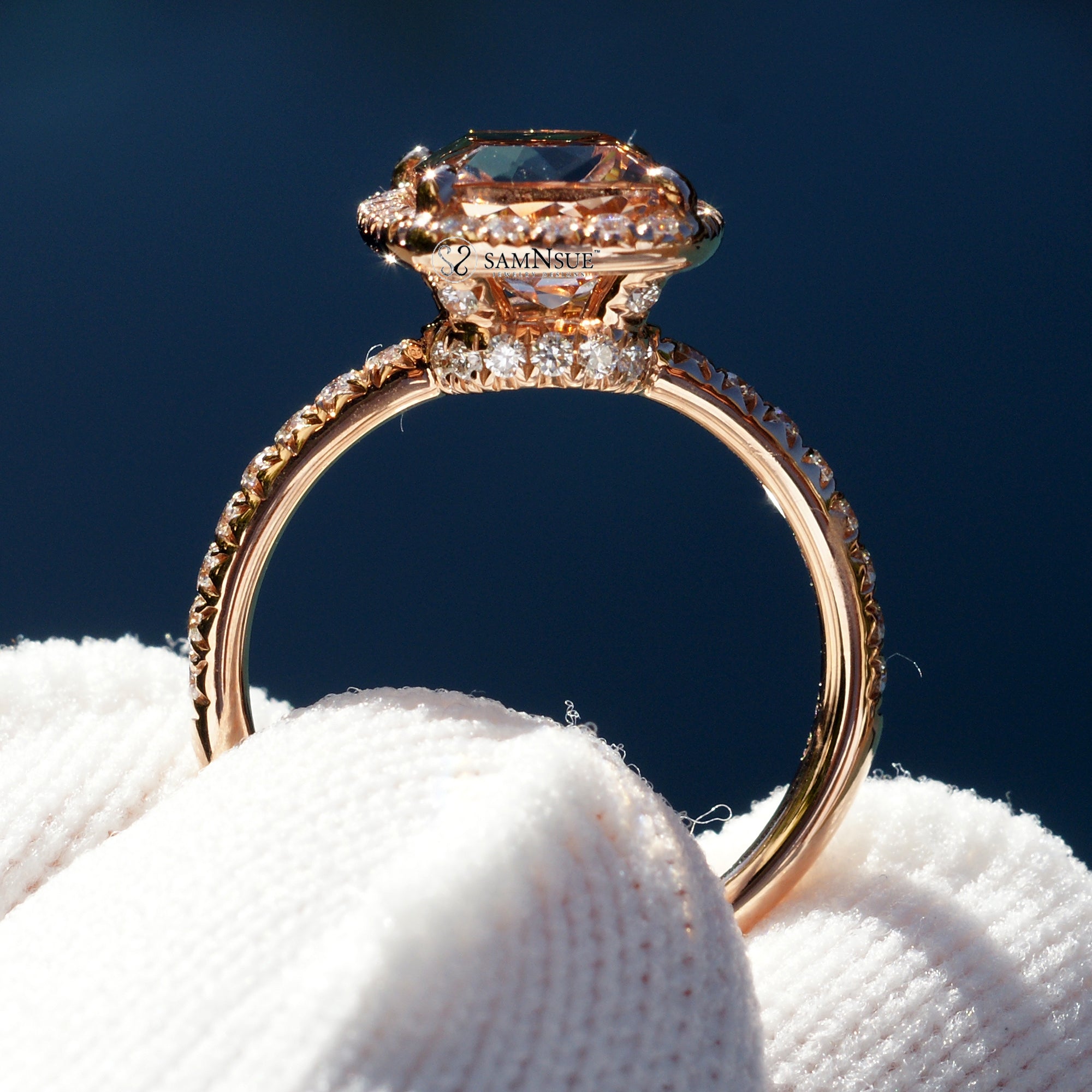 The Drenched Cushion Cut Morganite Ring (9x7mm)