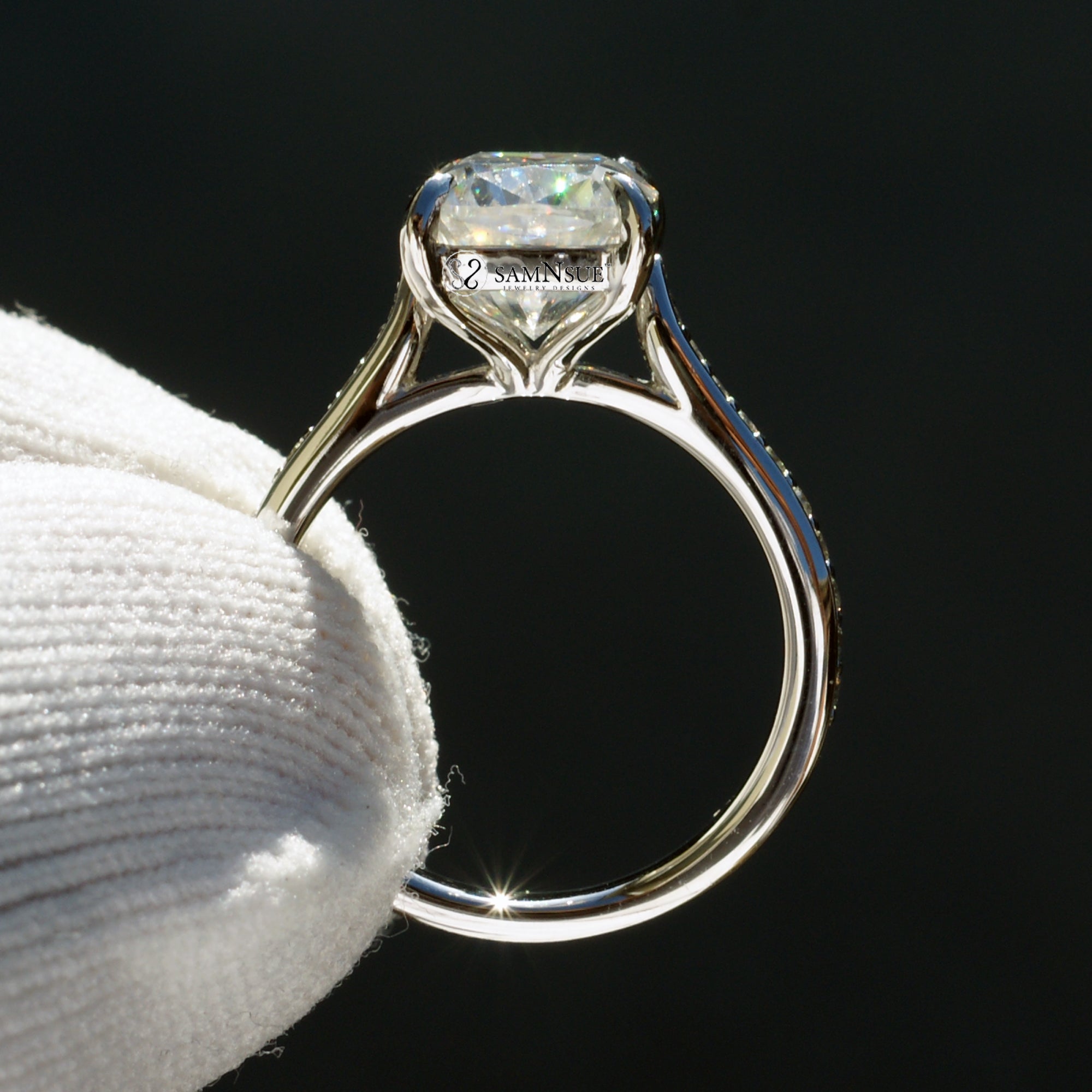 Cushion Moissanite Ring 10x8mm Platinum - The Emily Ring