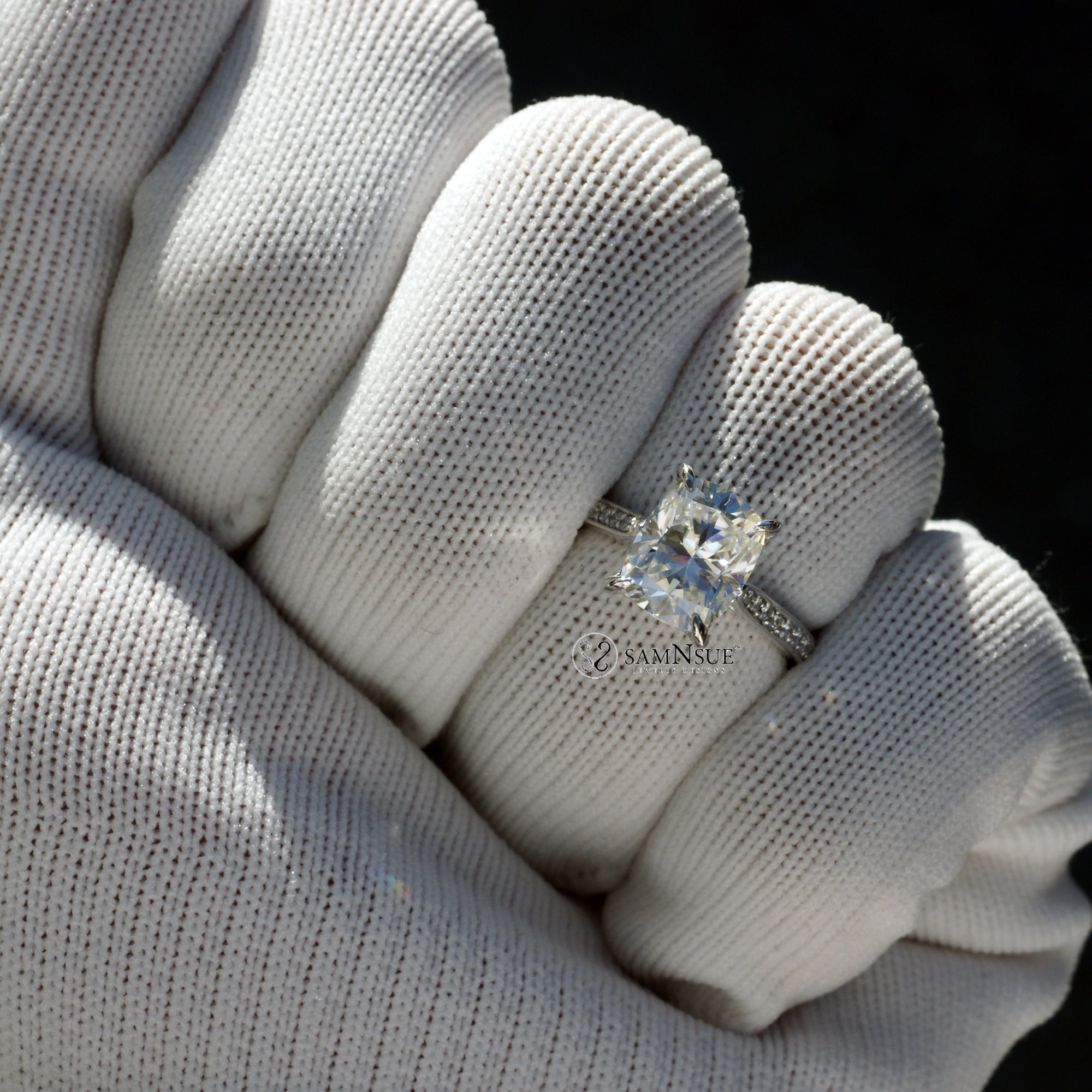 Cushion Moissanite Ring 10x8mm Platinum - The Emily Ring